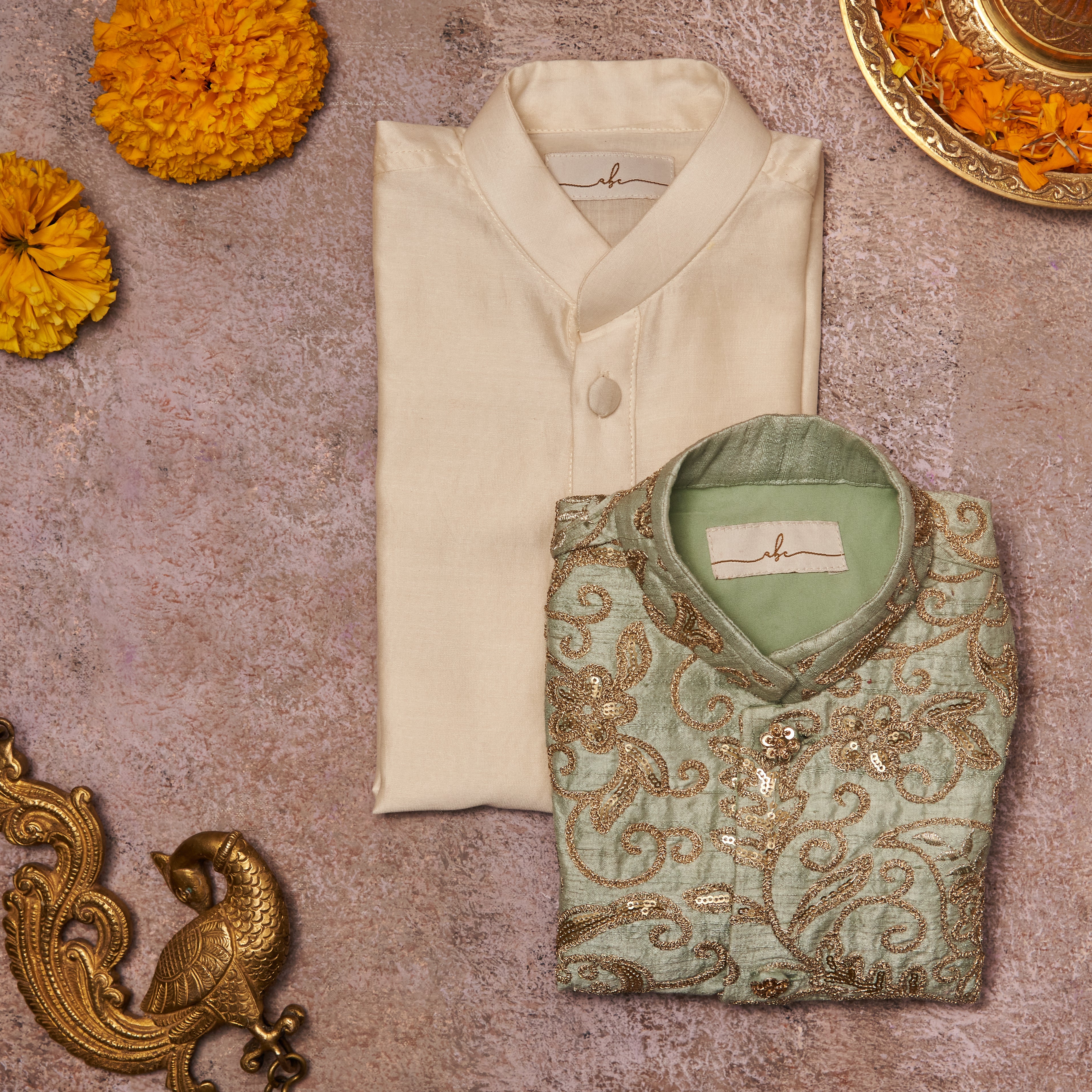 Mint Green Raw Silk Kurta Jacket Set