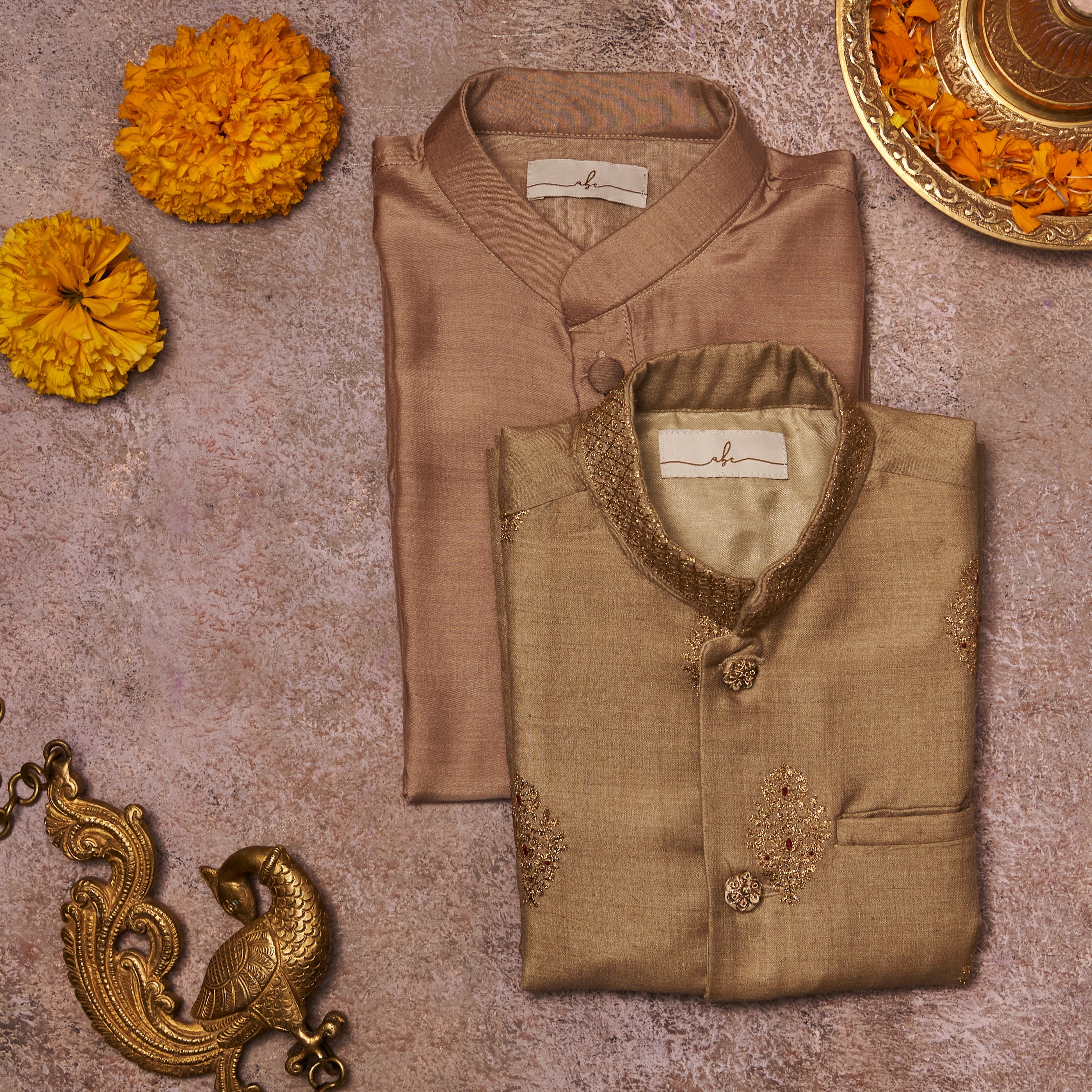 Grey Moonga Kurta Jacket Set