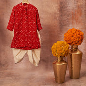 Red Bandhani Kurta Dhoti Set