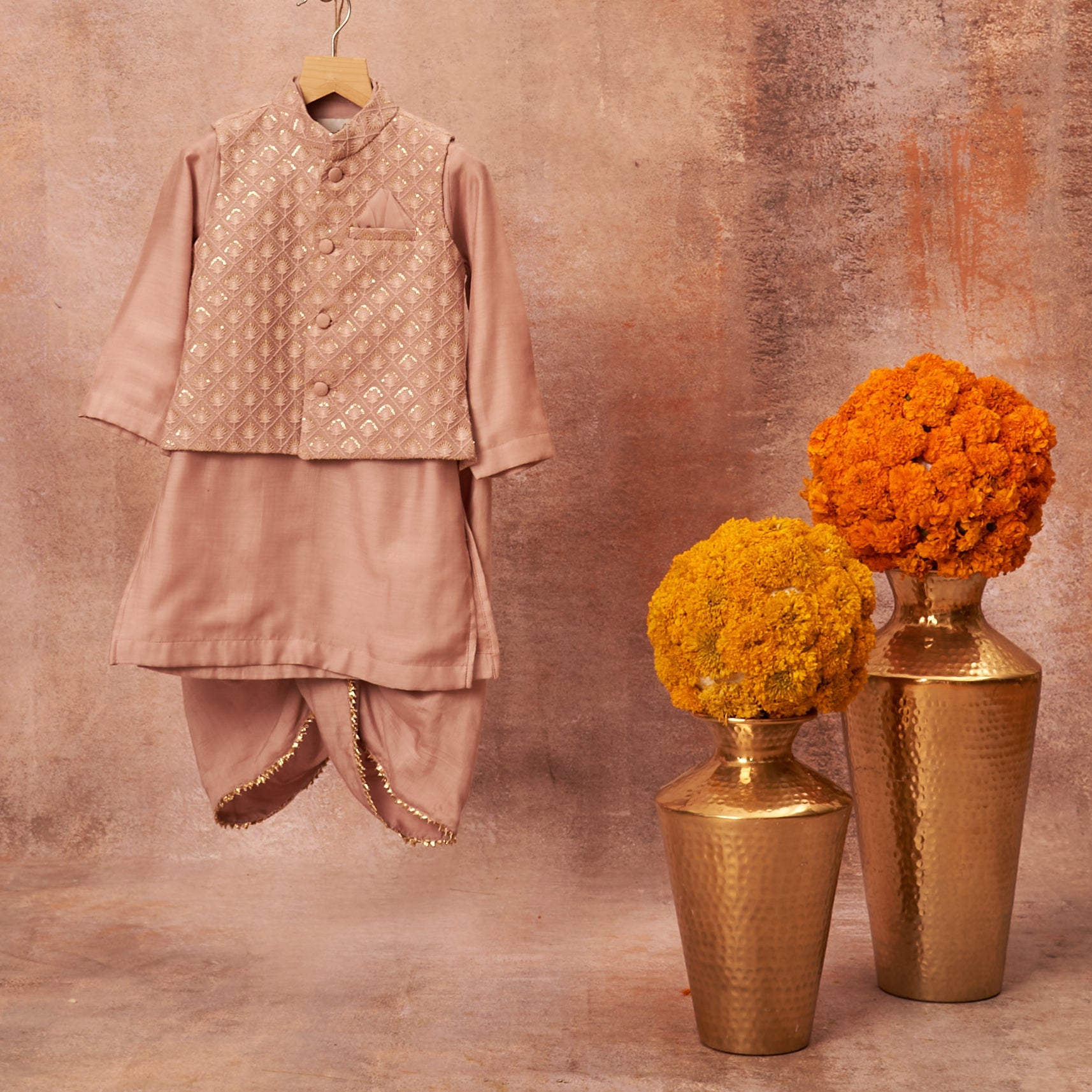 Baby Pink Maheshwari Kurta Dhoti Set
