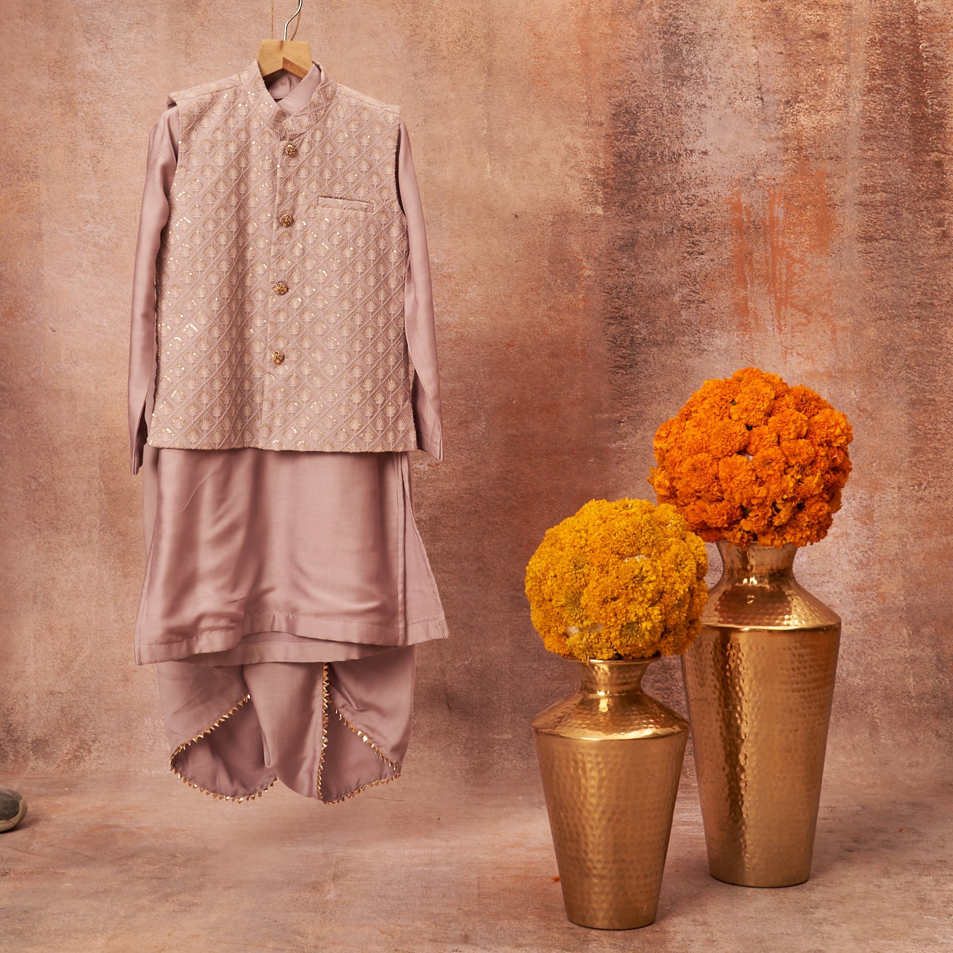 Lavender Maheshwari Kurta Dhoti Set