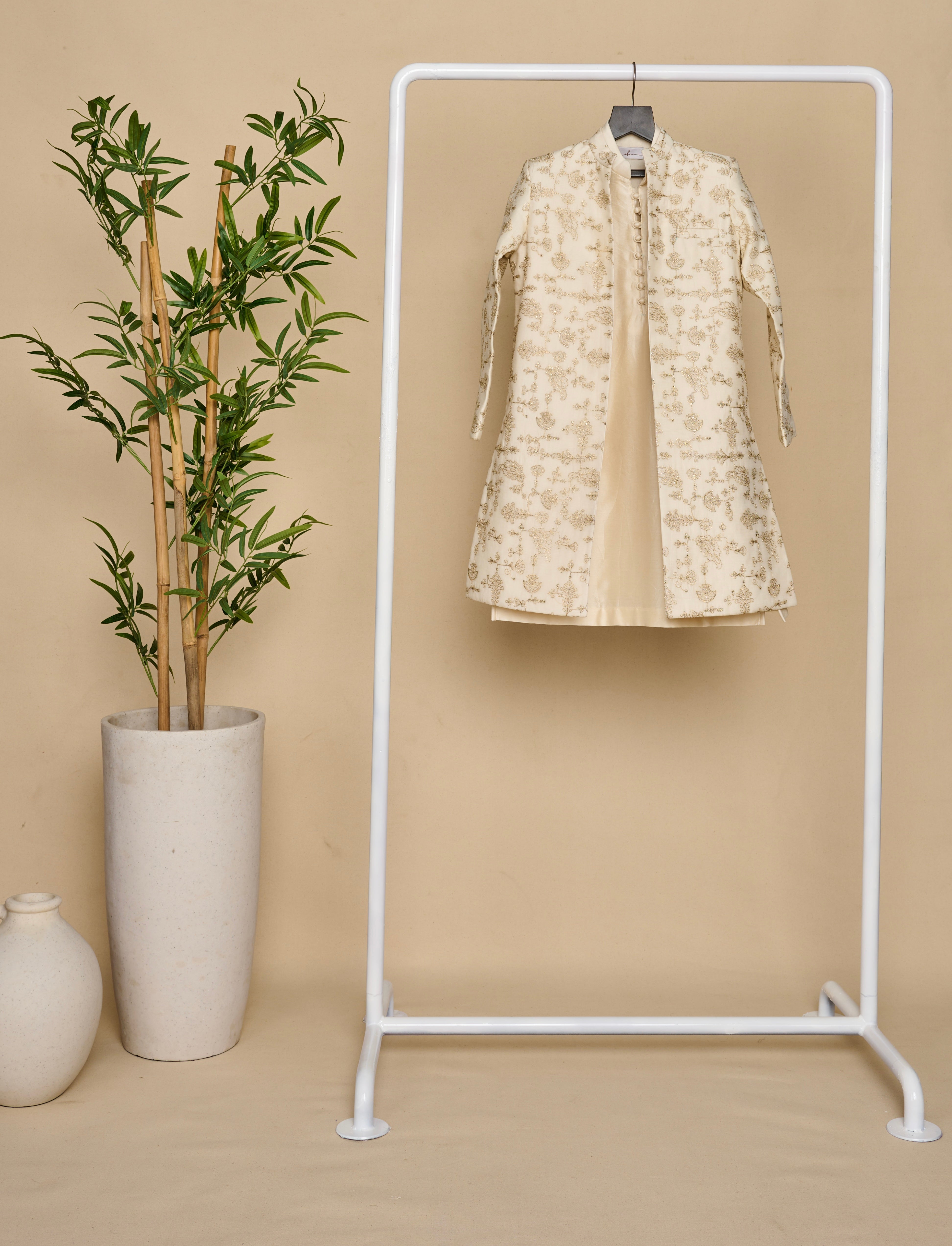 Pearl White Open Achkan Set