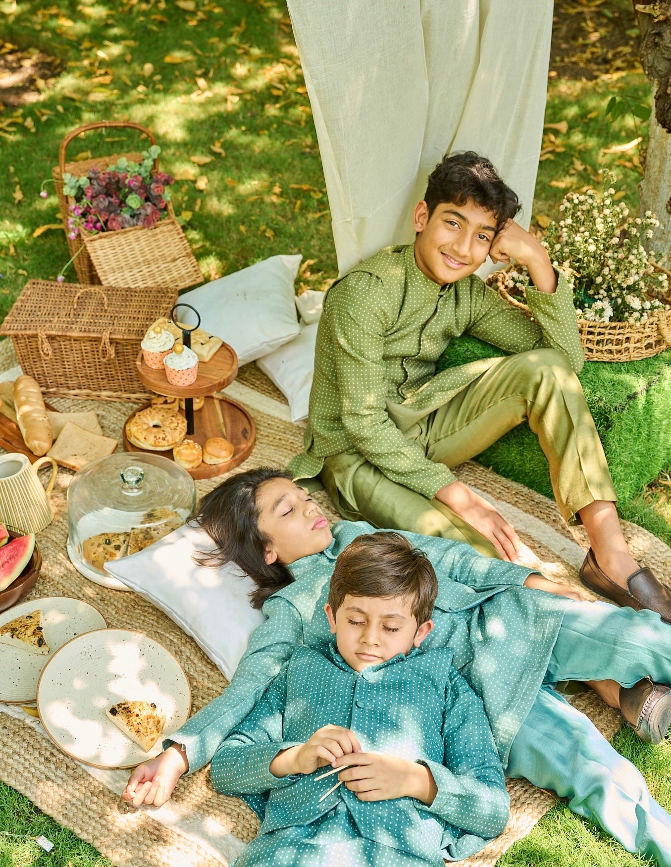 Carolina Blue Linen Kurta Jacket Set