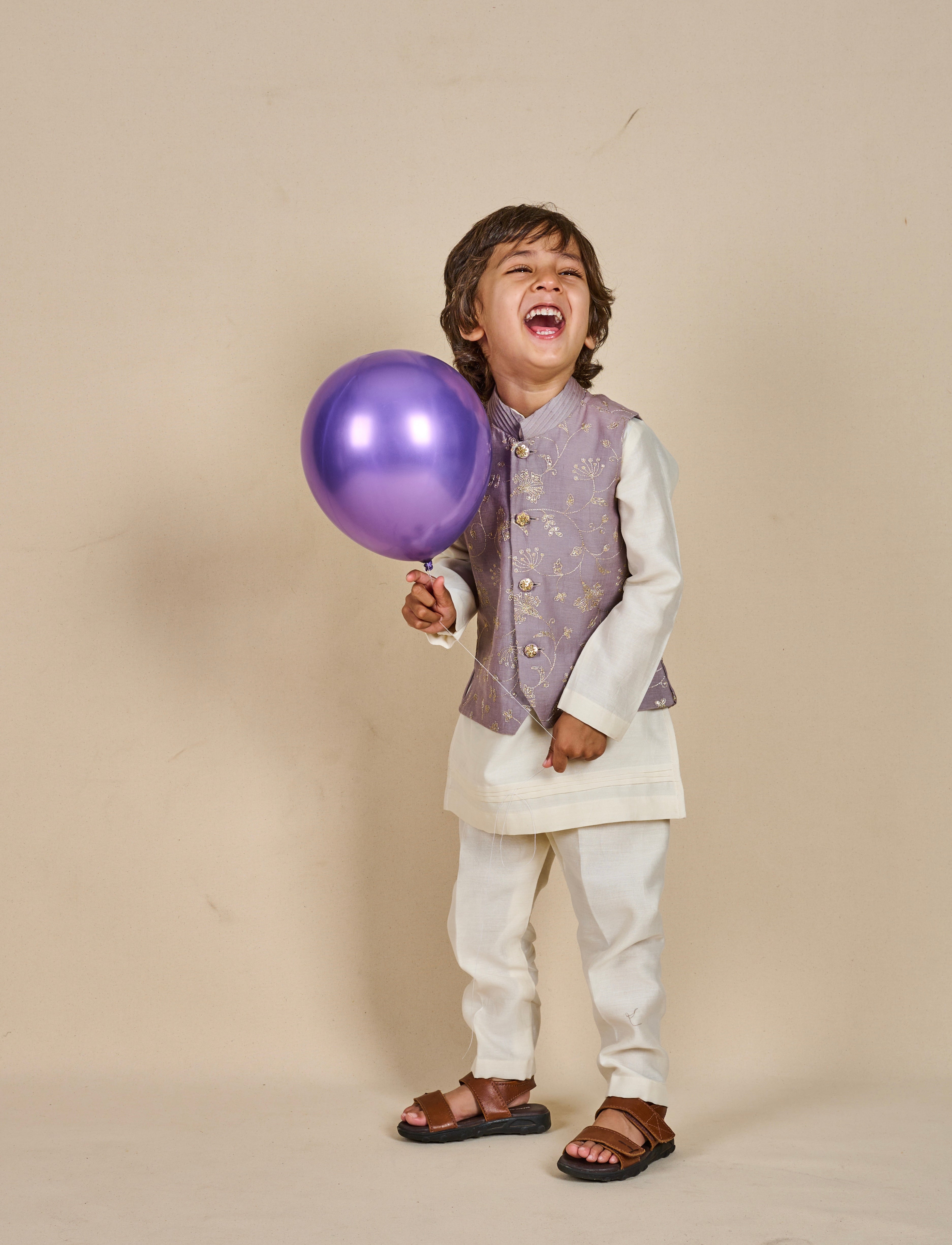 Iris Purple Zari Kurta Jacket Set