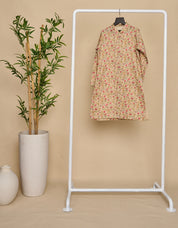 Coral Red Multicolour Linen Kurta Set