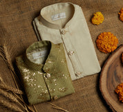 Sage Green Sequins Work Kurta Jacket Set
