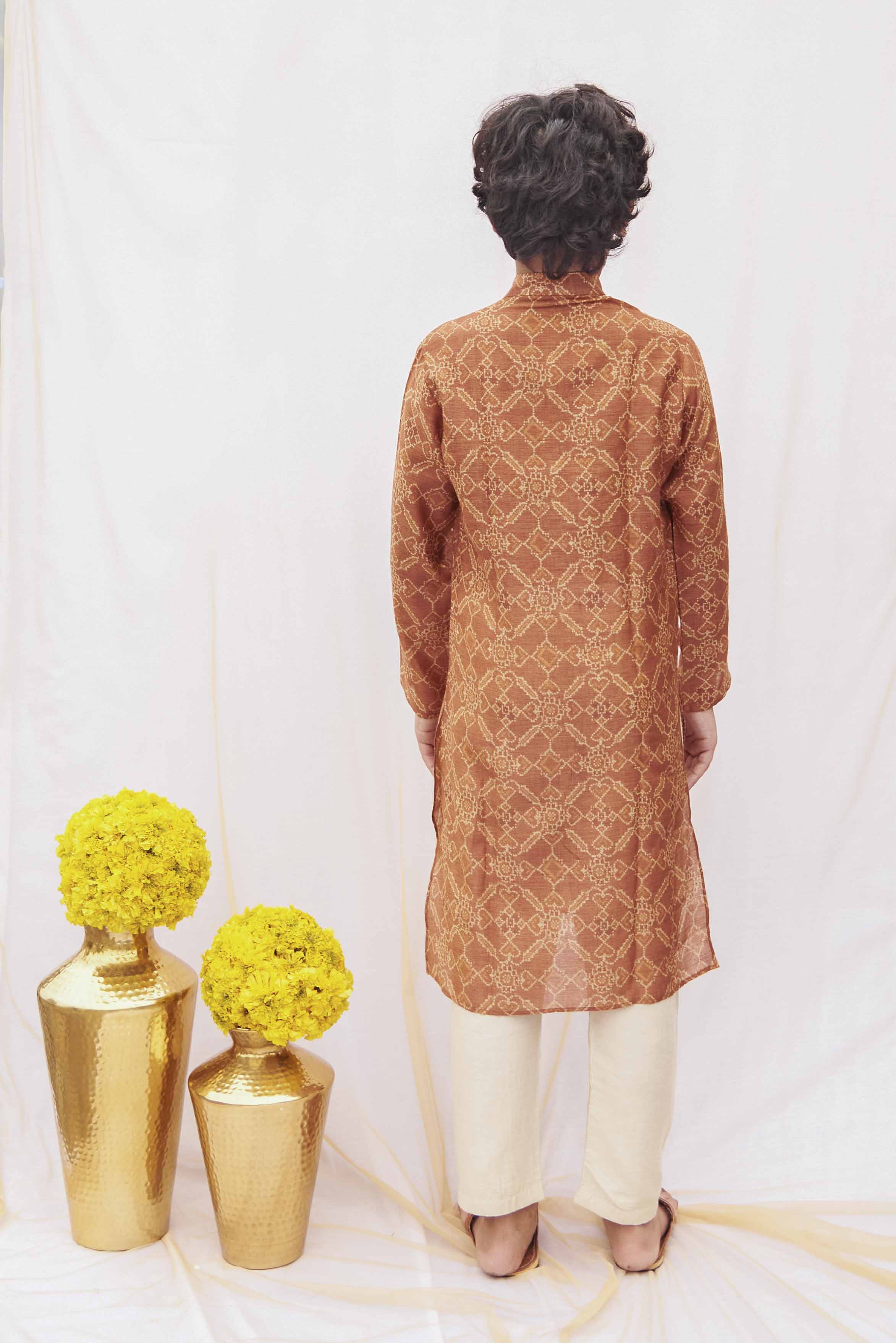 Rust Ajrakh Kurta Set
