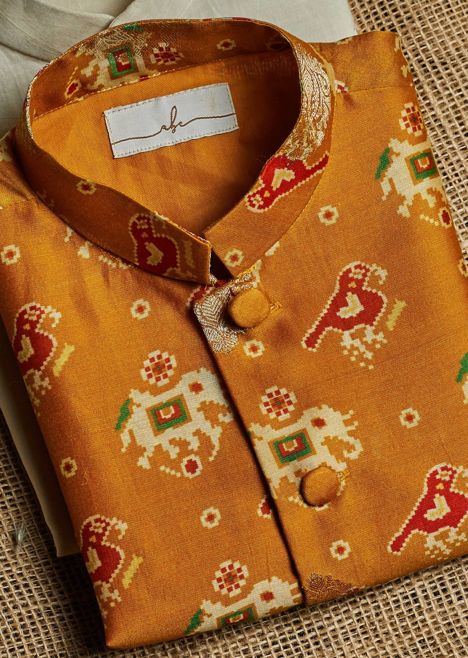 Mustard Patola Kurta Jacket Set