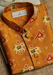 Mustard Patola Kurta Jacket Set