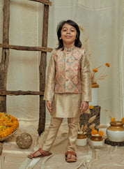 Onion Pink Handloom Silk Kurta Jacket Set