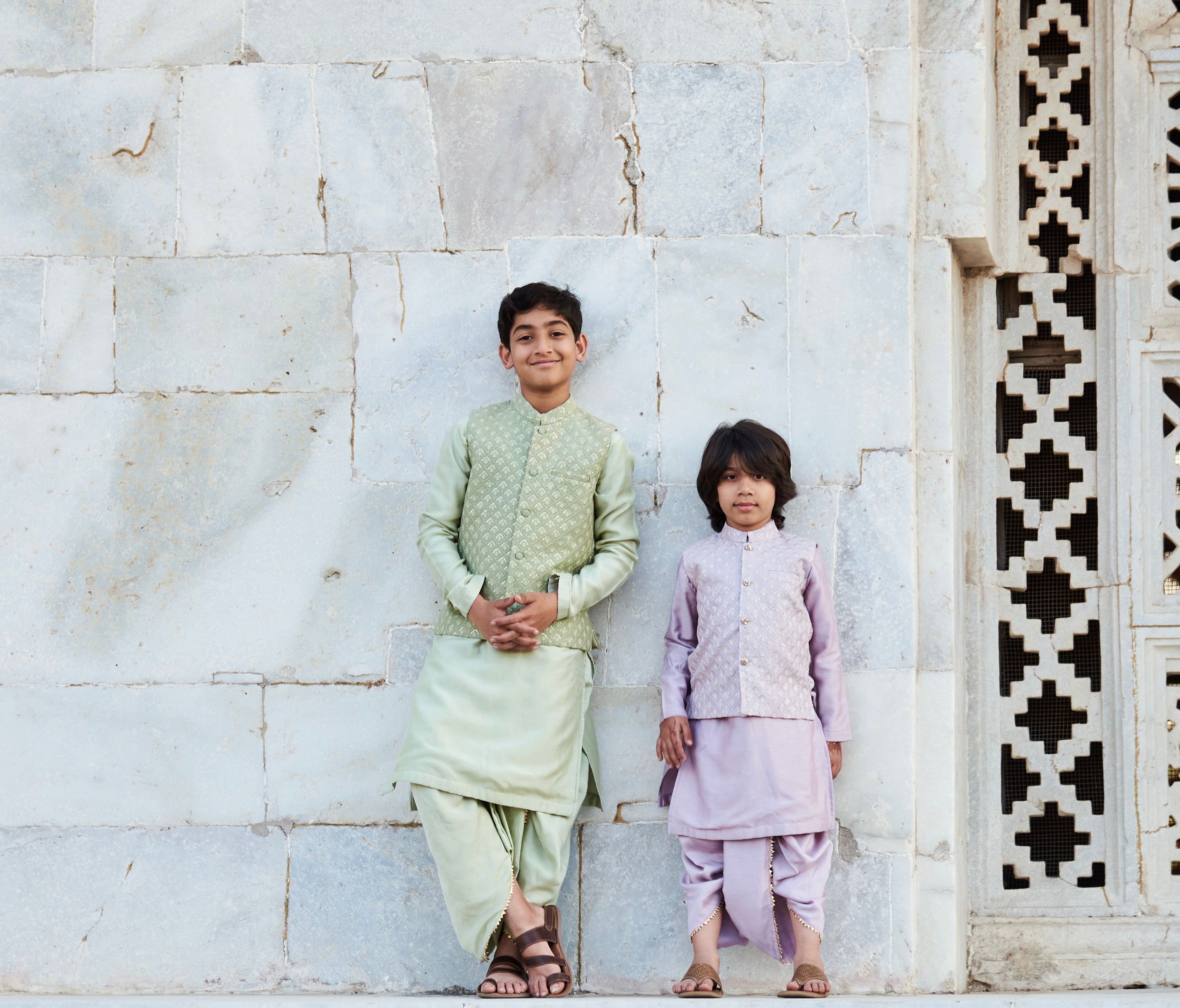 Lavender Maheshwari Kurta Dhoti Set