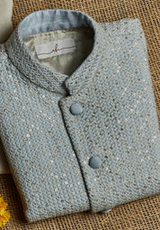 Sky Coloured Lakhnavi Kurta Jacket Set