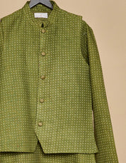 Olive Green Linen Kurta Jacket Set