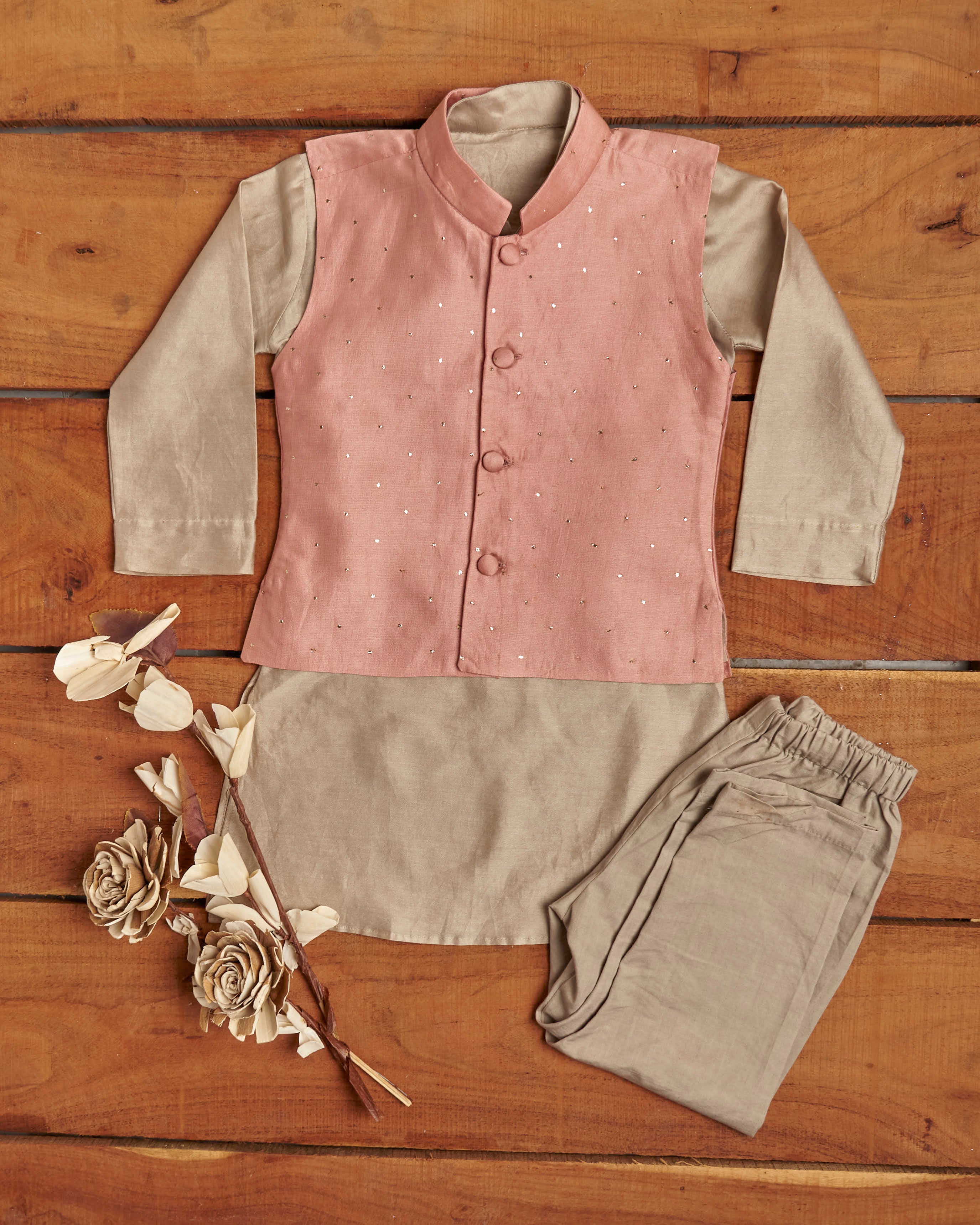Blush Pink Mukaish Kurta Jacket Set
