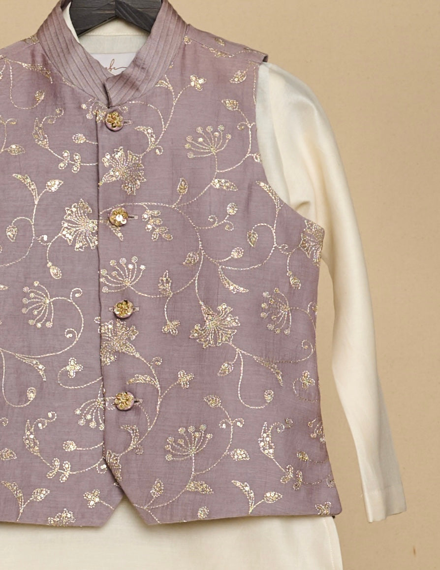 Iris Purple Zari Kurta Jacket Set