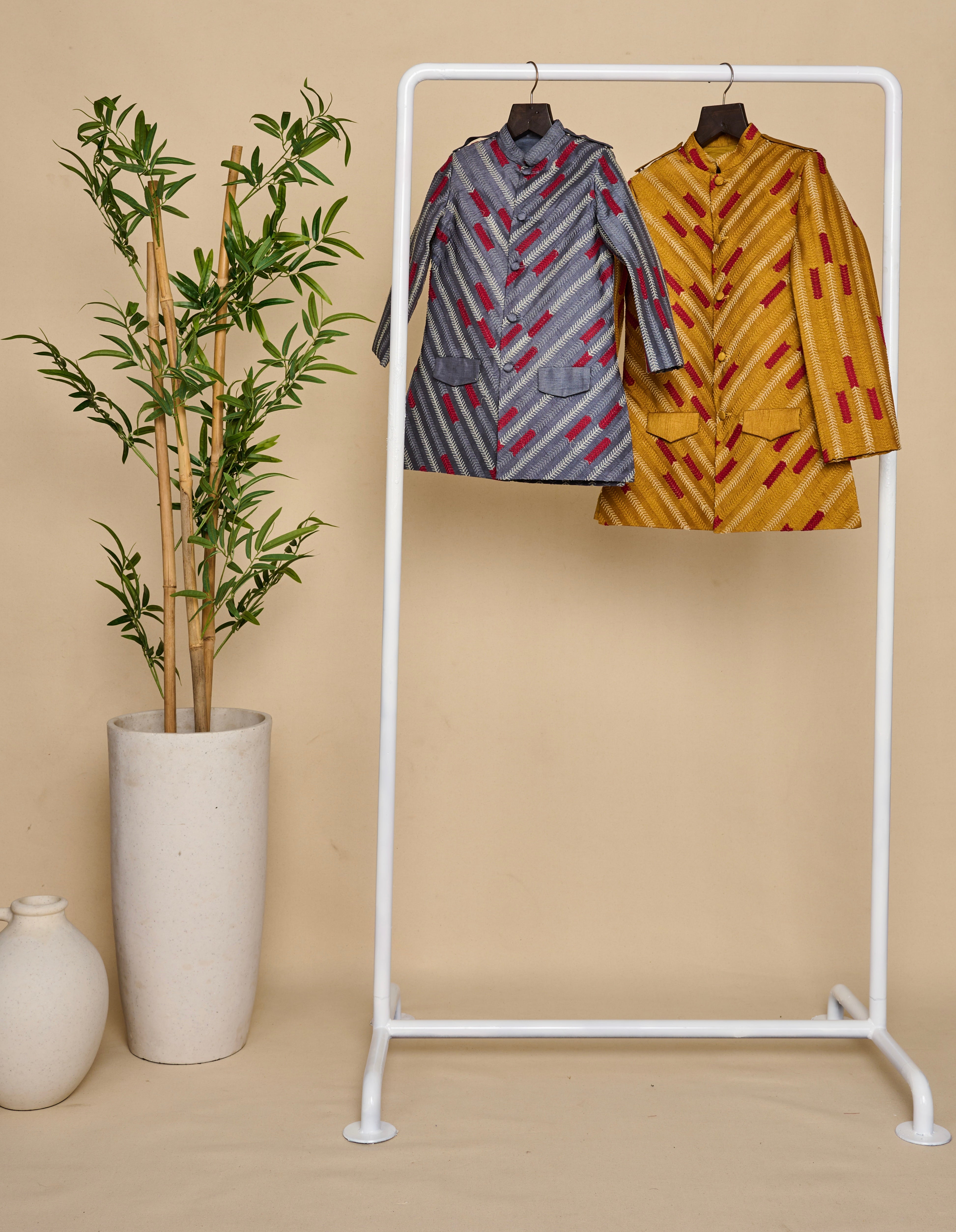 Dijon Mustard Embridered Short Achkan Set