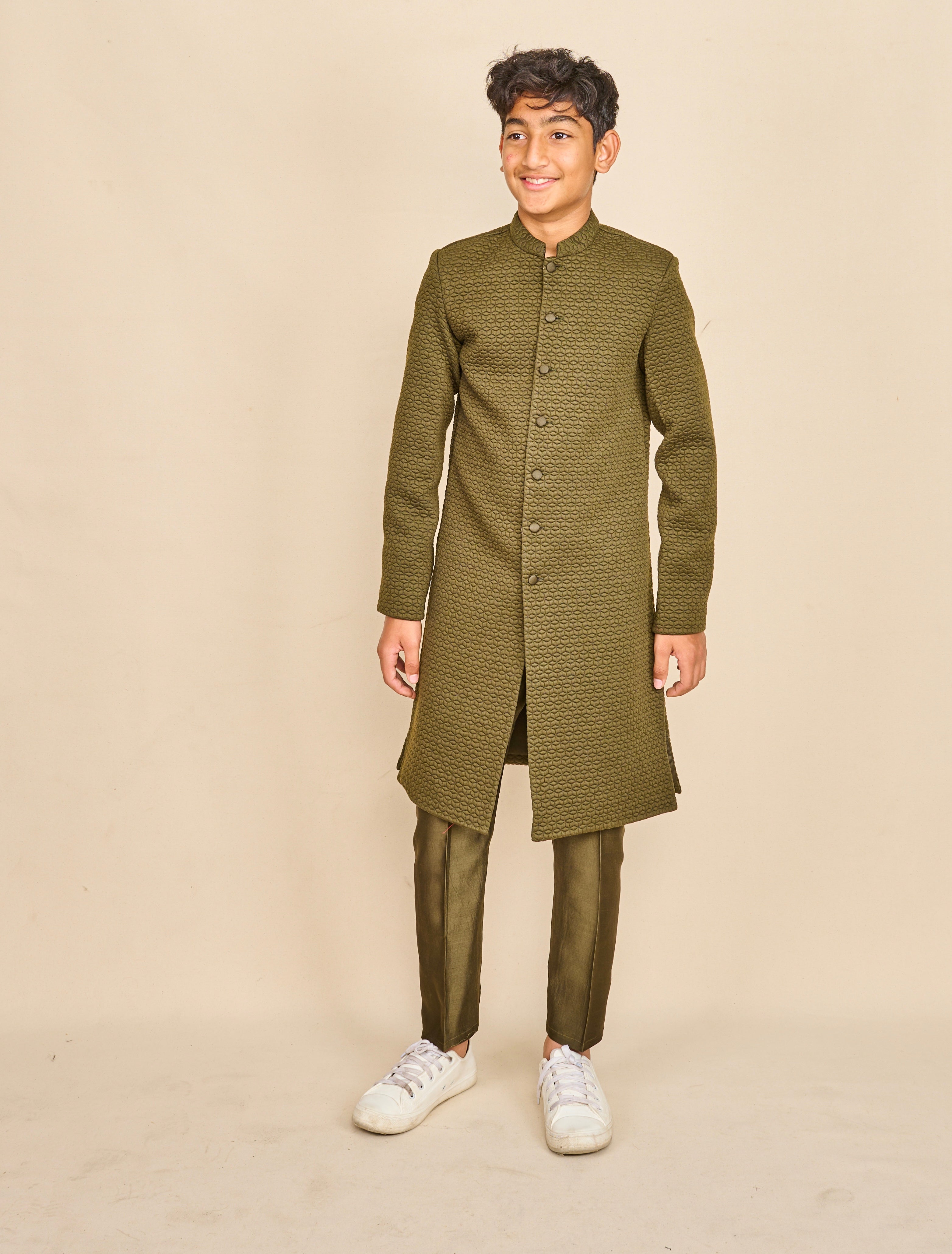 Seaweed Green Quilted Achkan Set