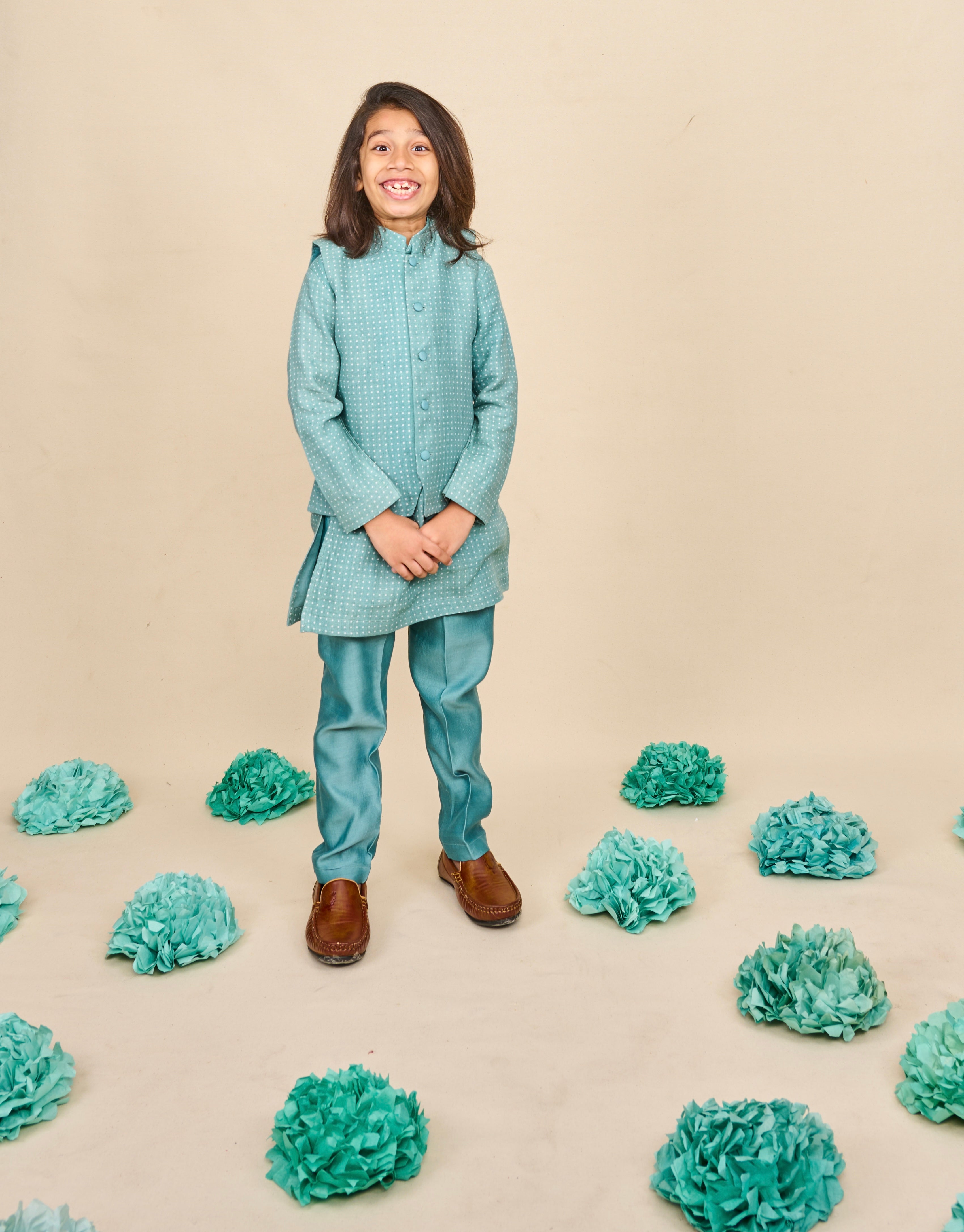 Carolina Blue Linen Kurta Jacket Set