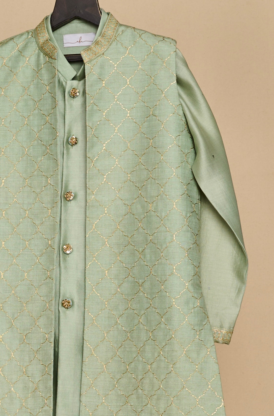 Glacial Green Tassar Long Jacket Set