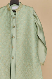 Glacial Green Tassar Long Jacket Set