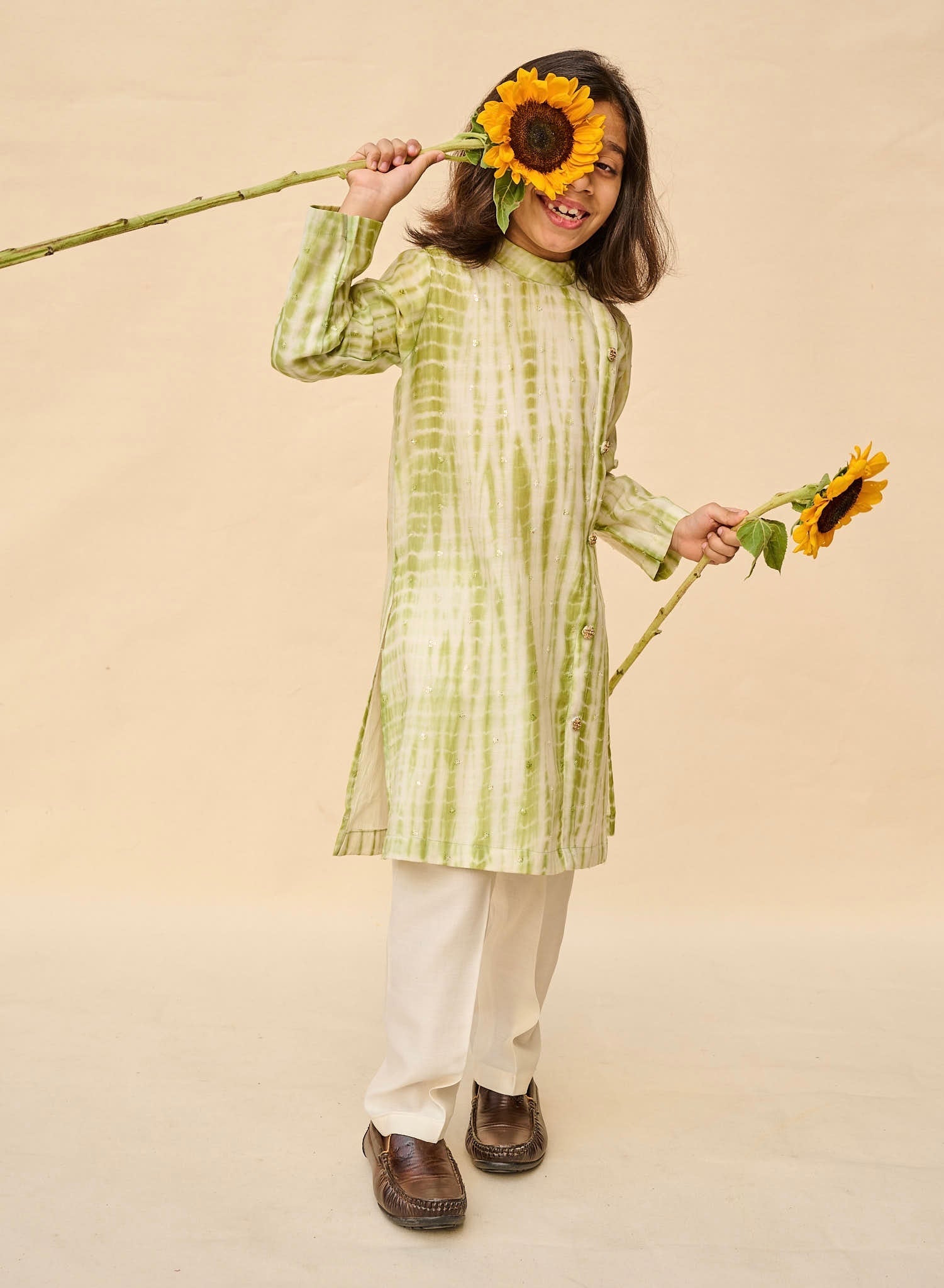 Leafy Green Tie And Die Kurta Set