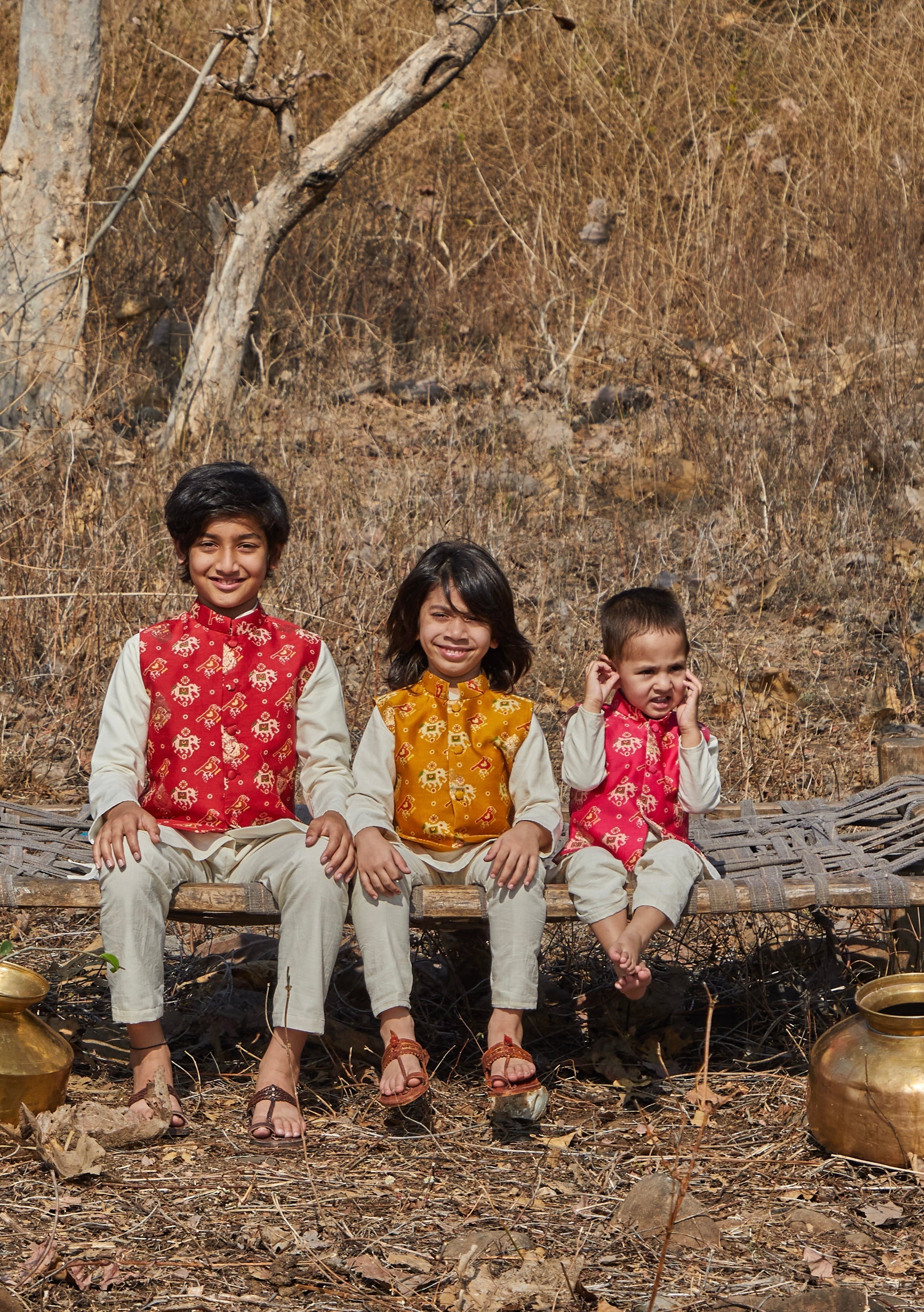 Mustard Patola Kurta Jacket Set