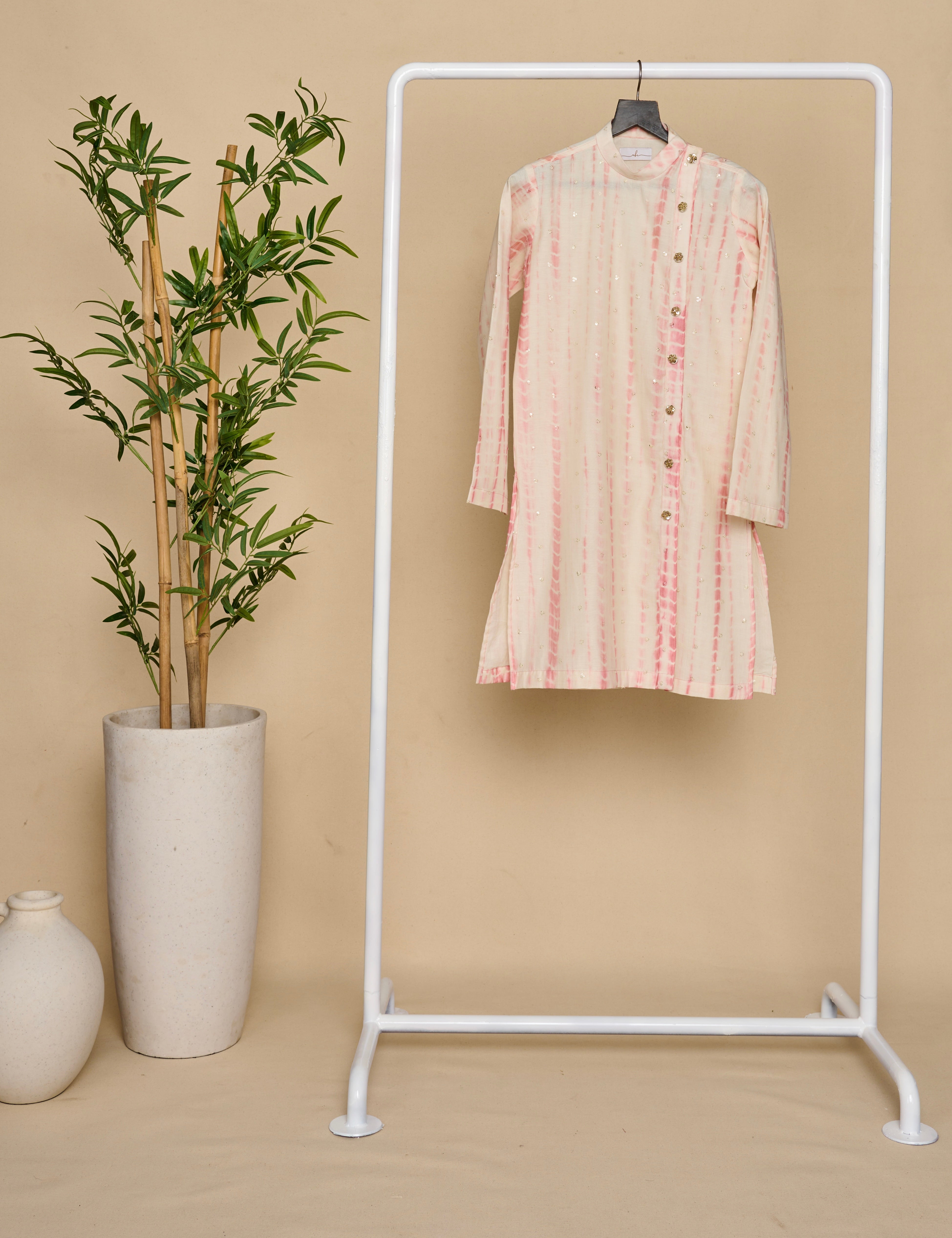 Flamingo Pink Tie And Die Kurta Set