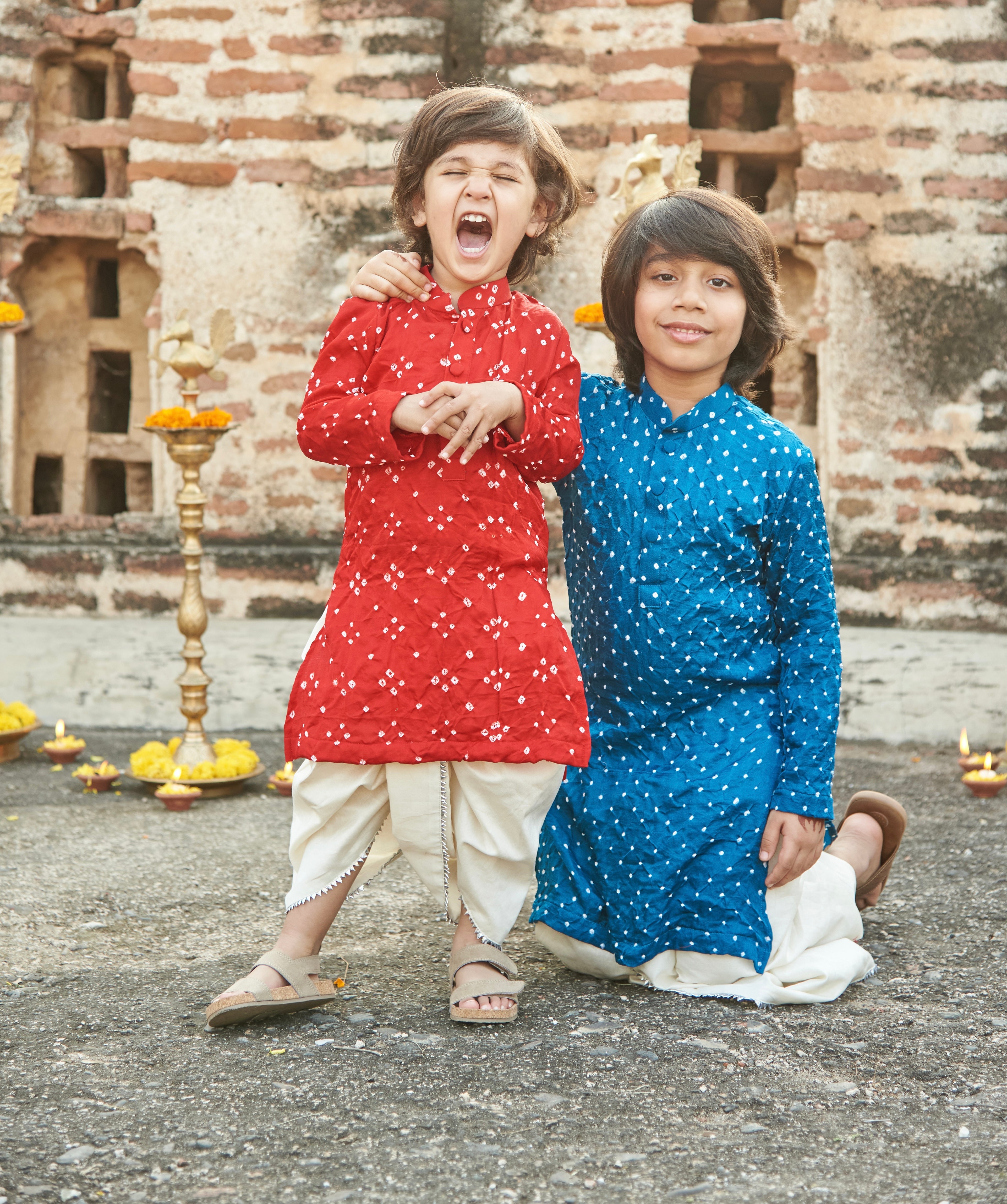 Red Bandhani Kurta Dhoti Set