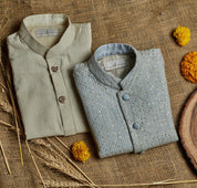 Sky Coloured Lakhnavi Kurta Jacket Set