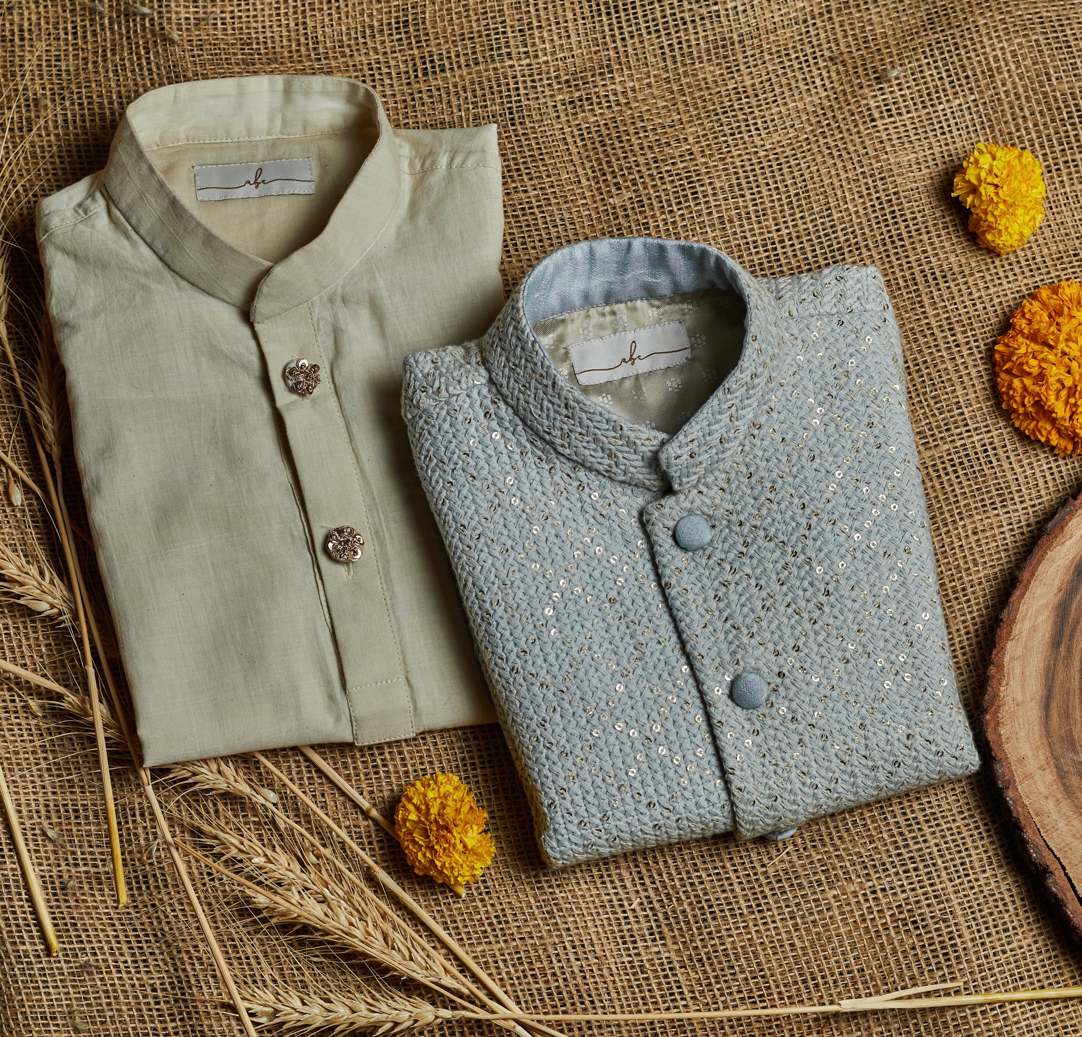 Sky Coloured Lakhnavi Kurta Jacket Set