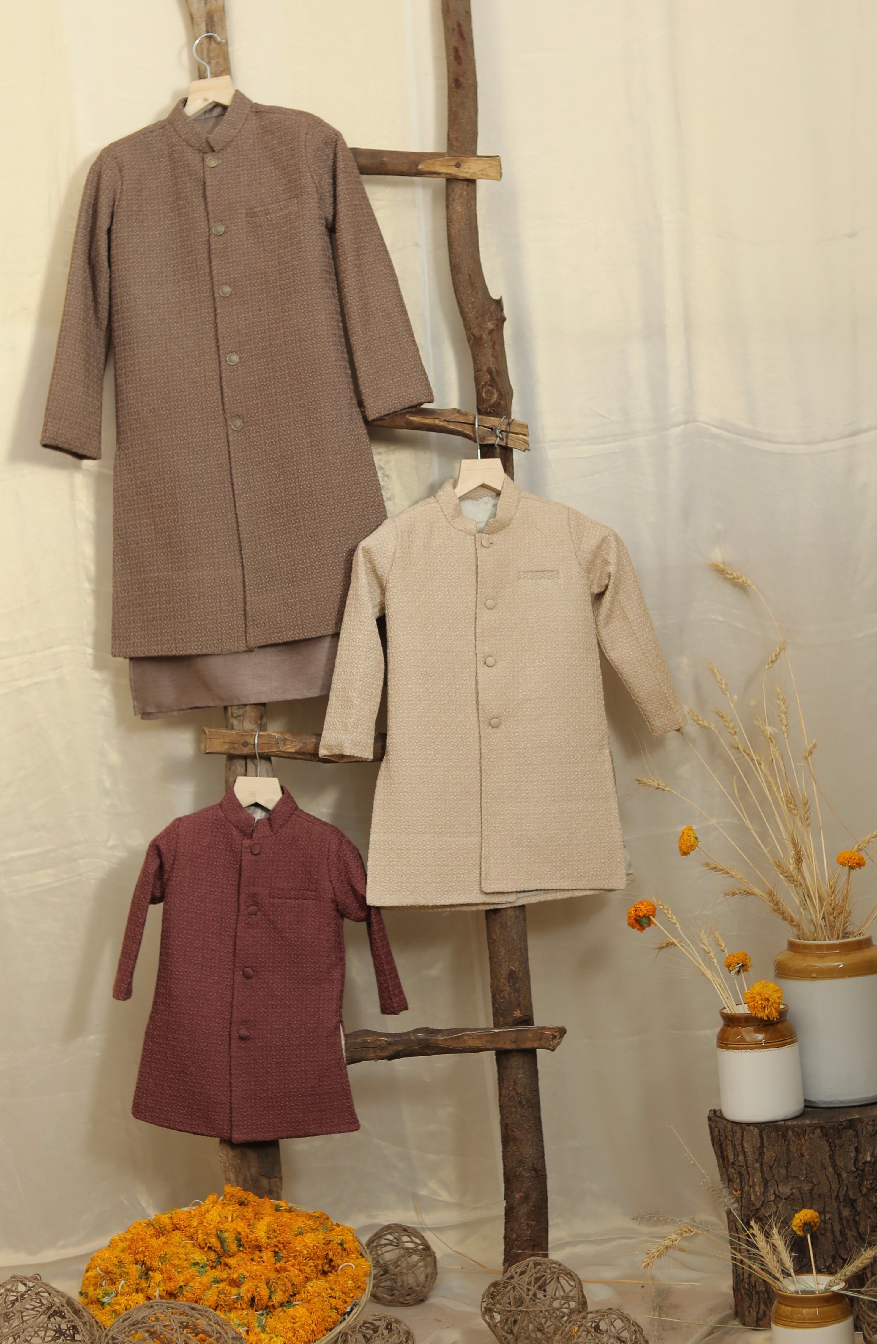 Light Beige Lakhnavi Achkan Set