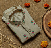 Beige Moonga Printed Kurta Jacket Set