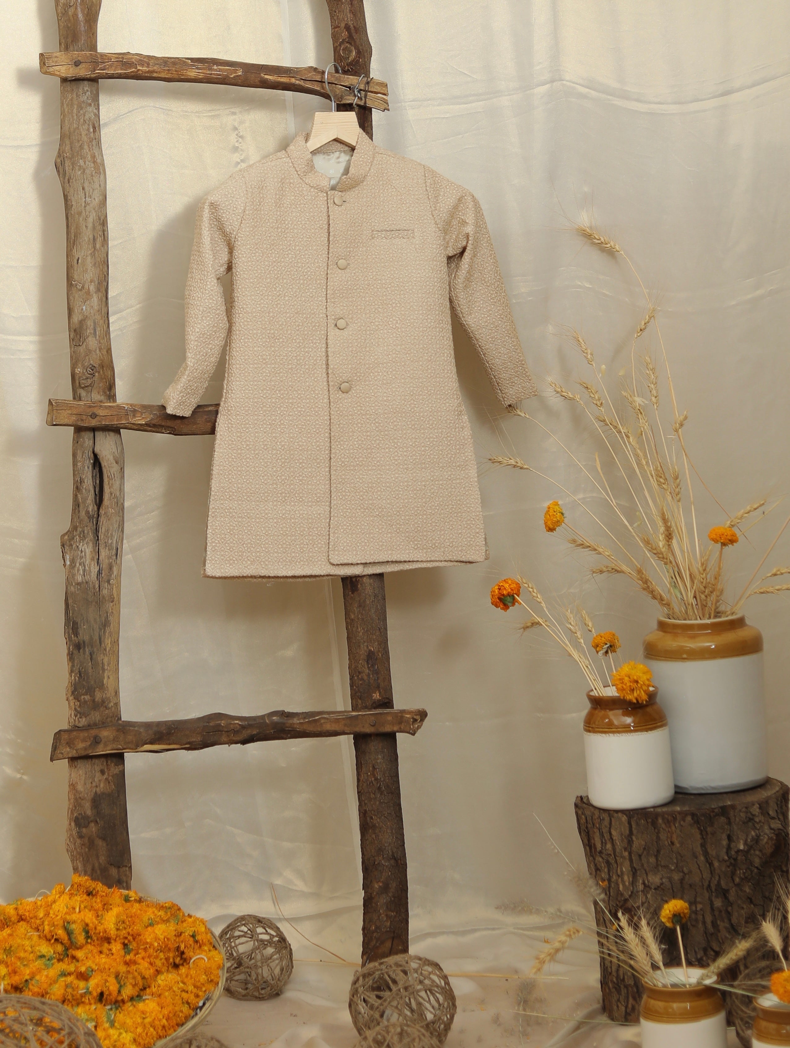 Light Beige Lakhnavi Achkan Set