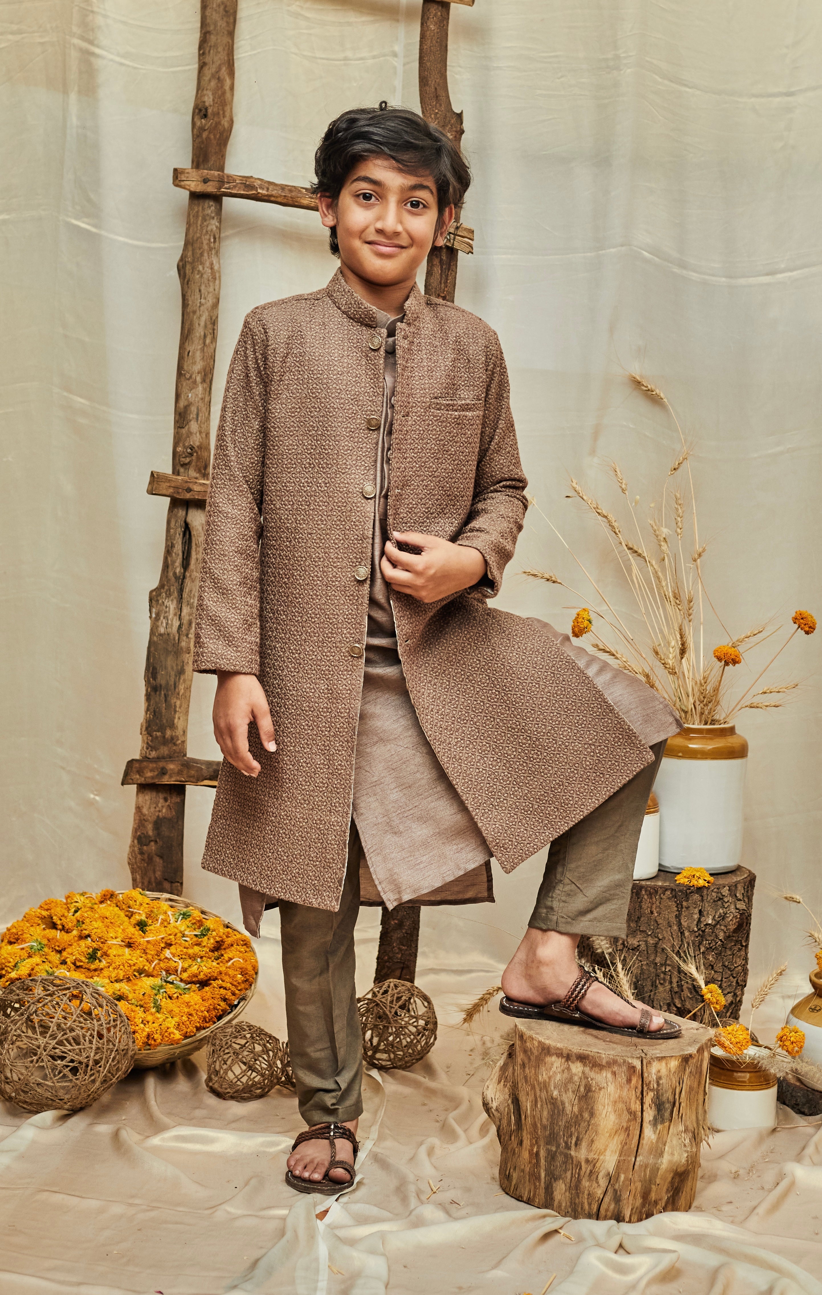 Coffee Brown Lakhnavi Achkan Set