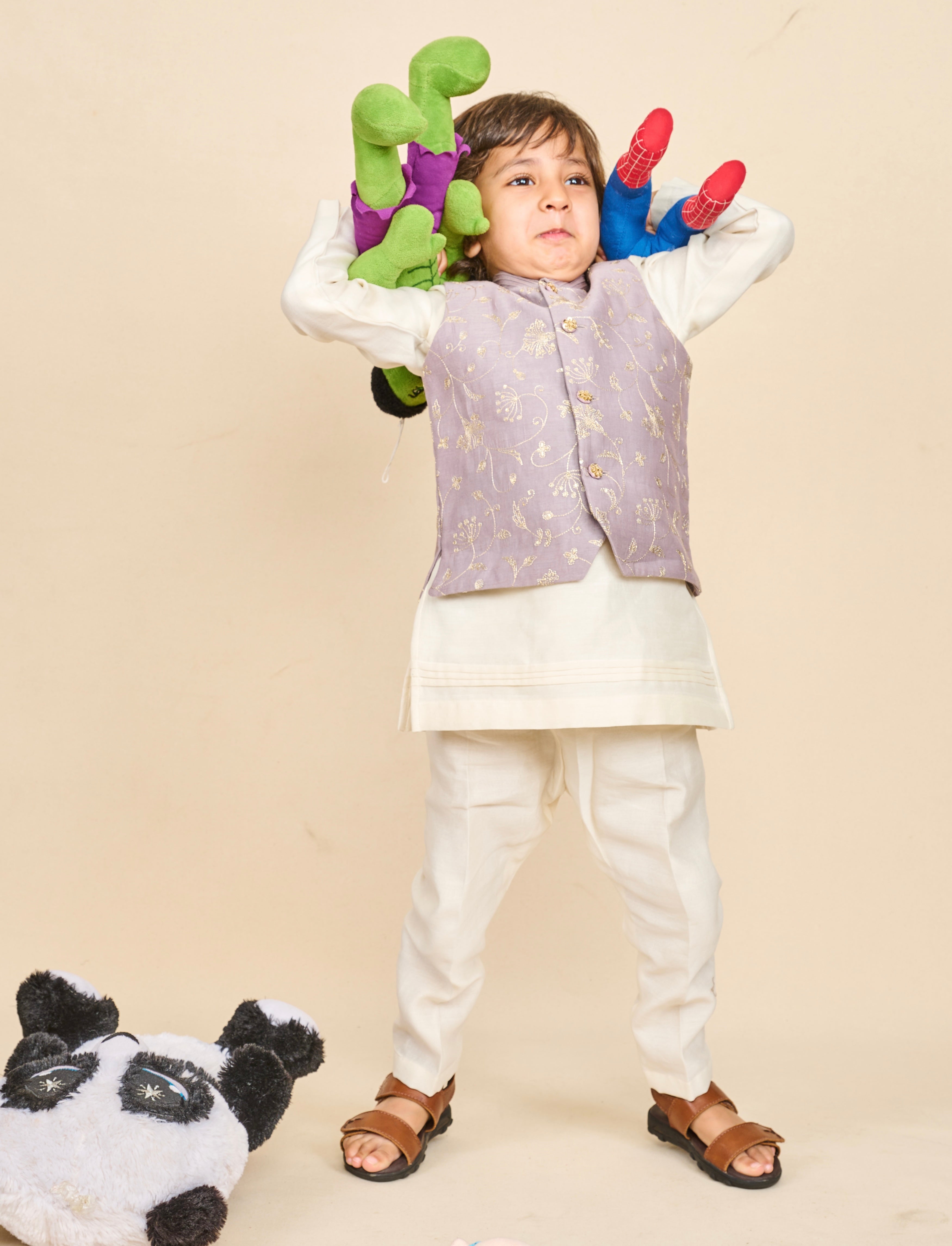 Iris Purple Zari Kurta Jacket Set