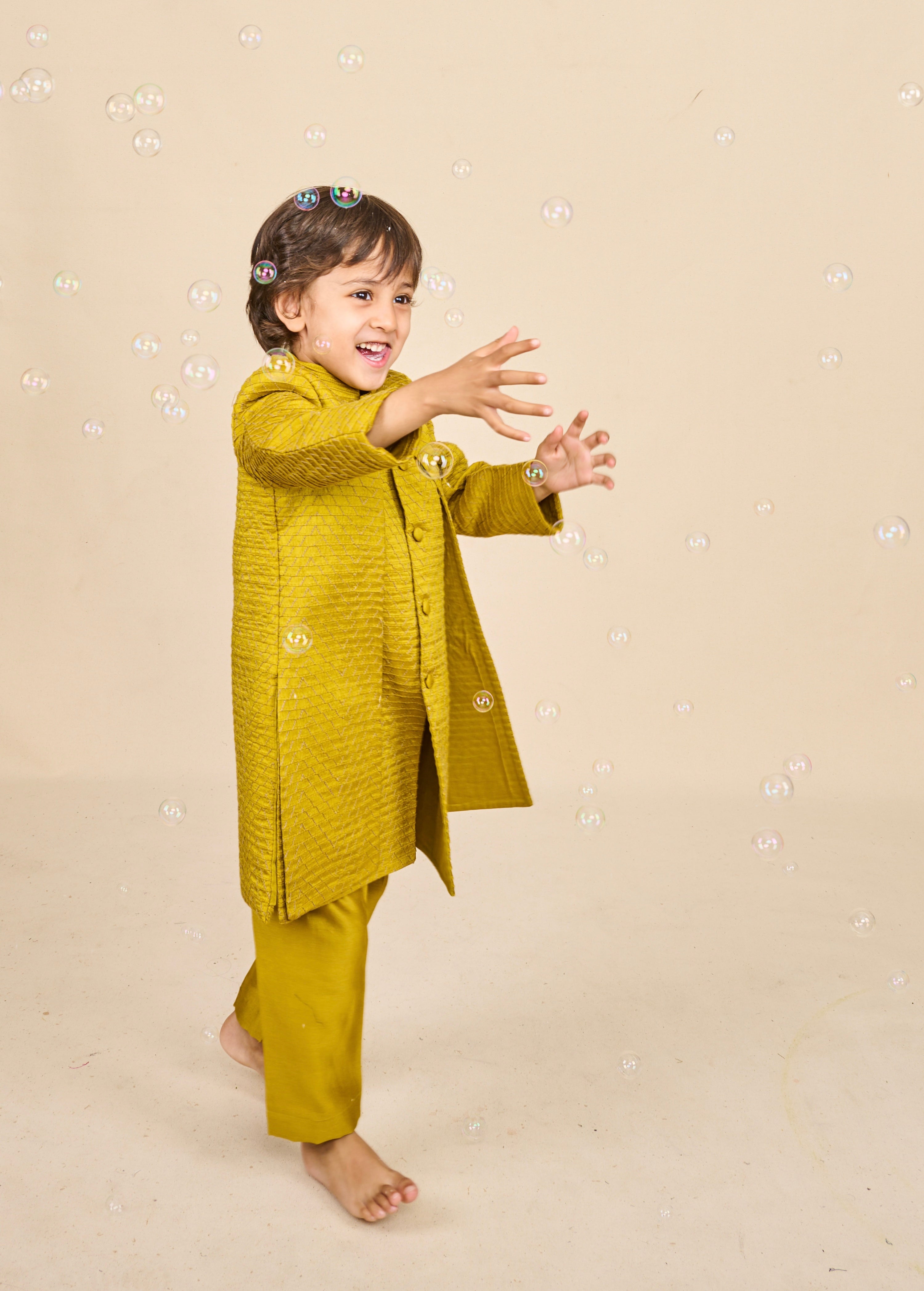 Flaxen Yellow Layered Achkan Set