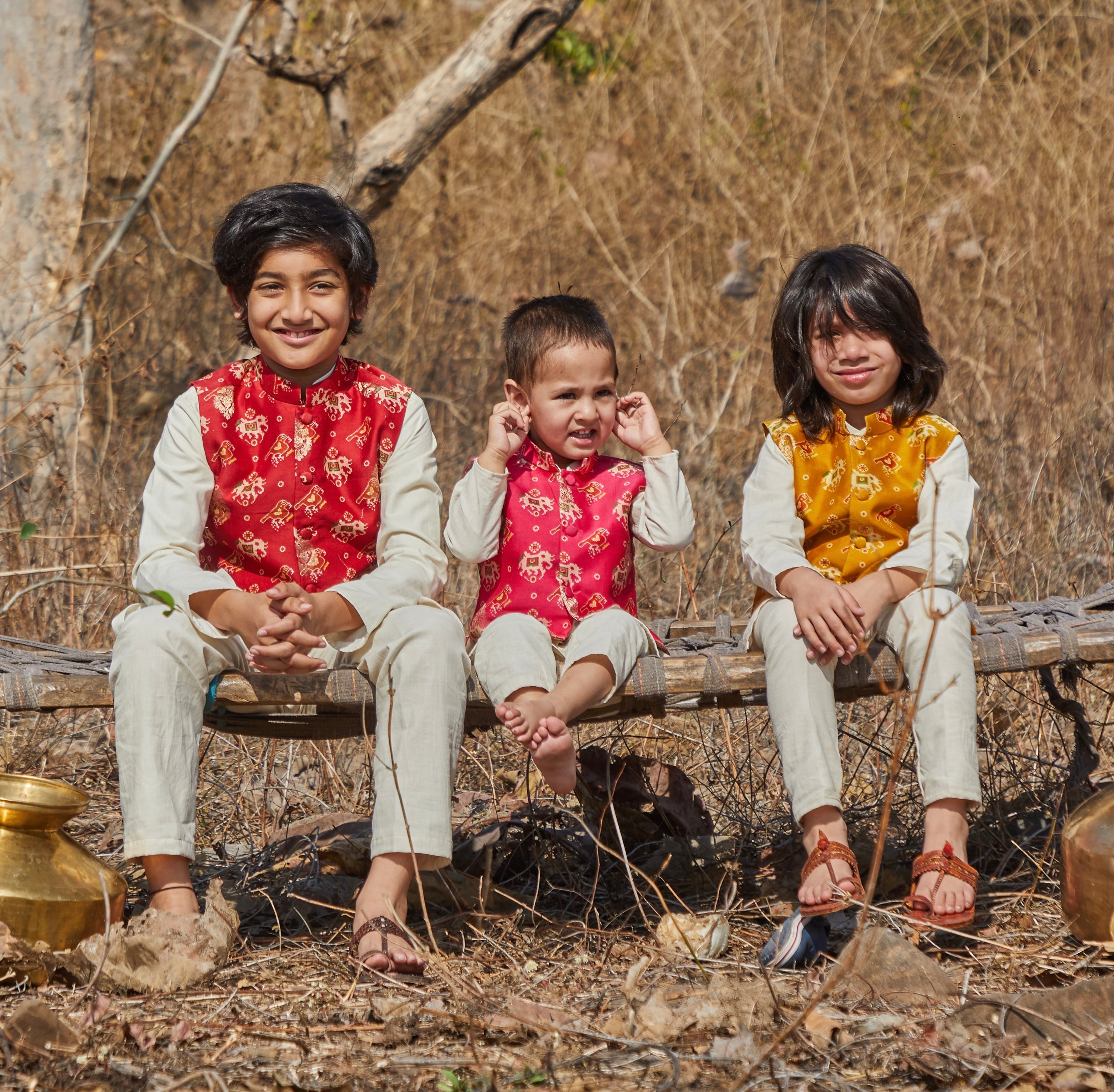 Mustard Patola Kurta Jacket Set