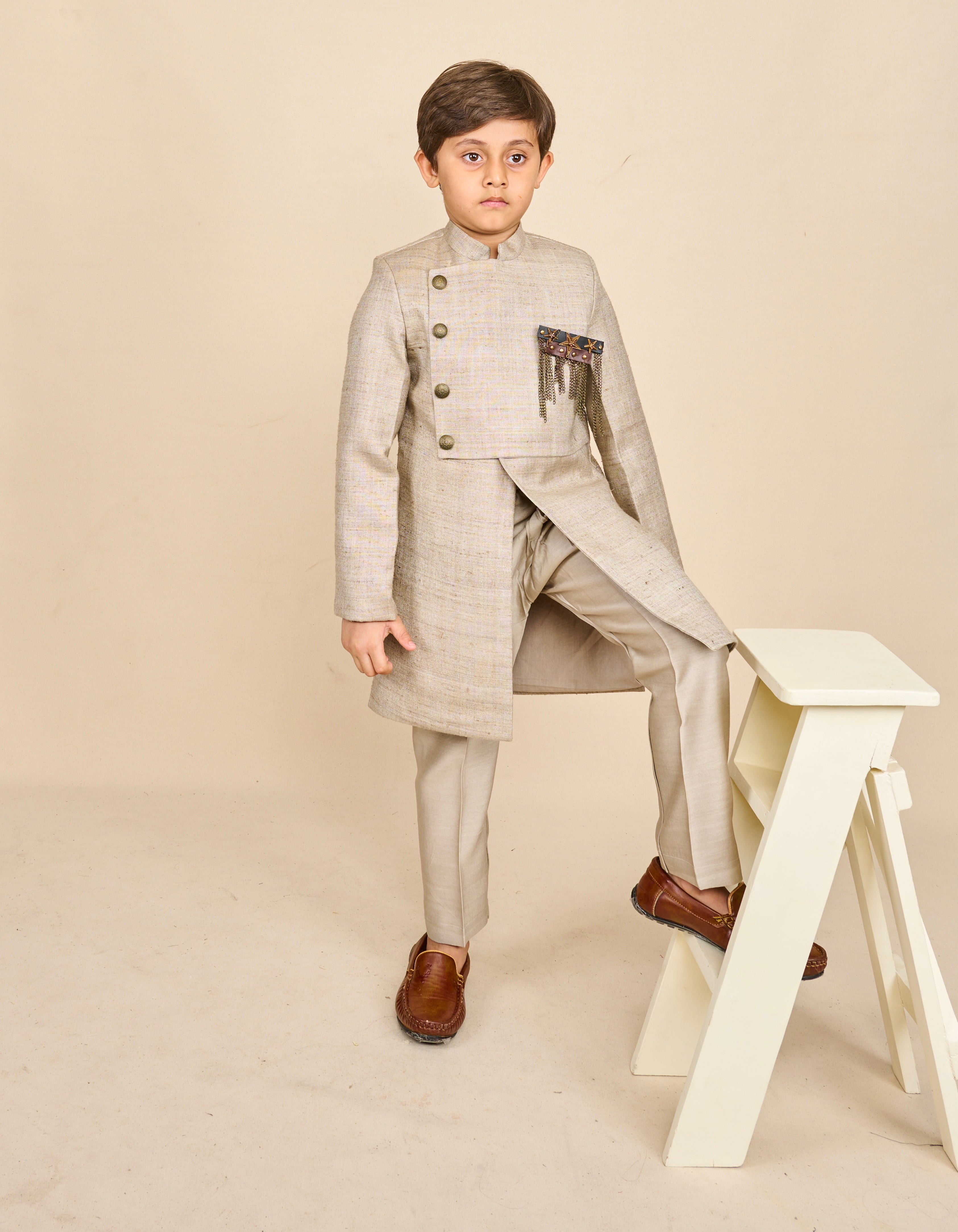 Cloudy Grey Layered Achkan Set