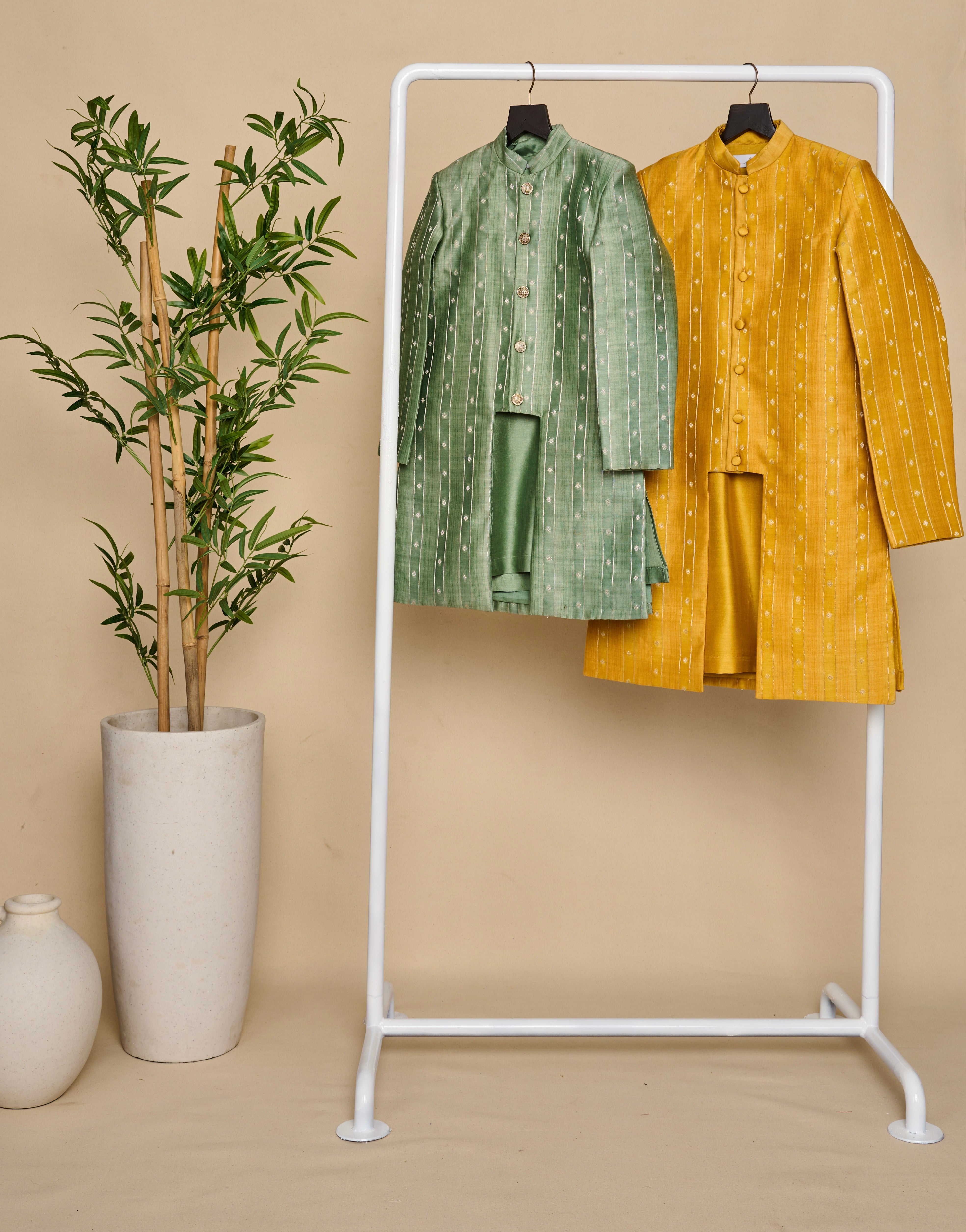 Honey Yellow Moonga Silk Achkan Set