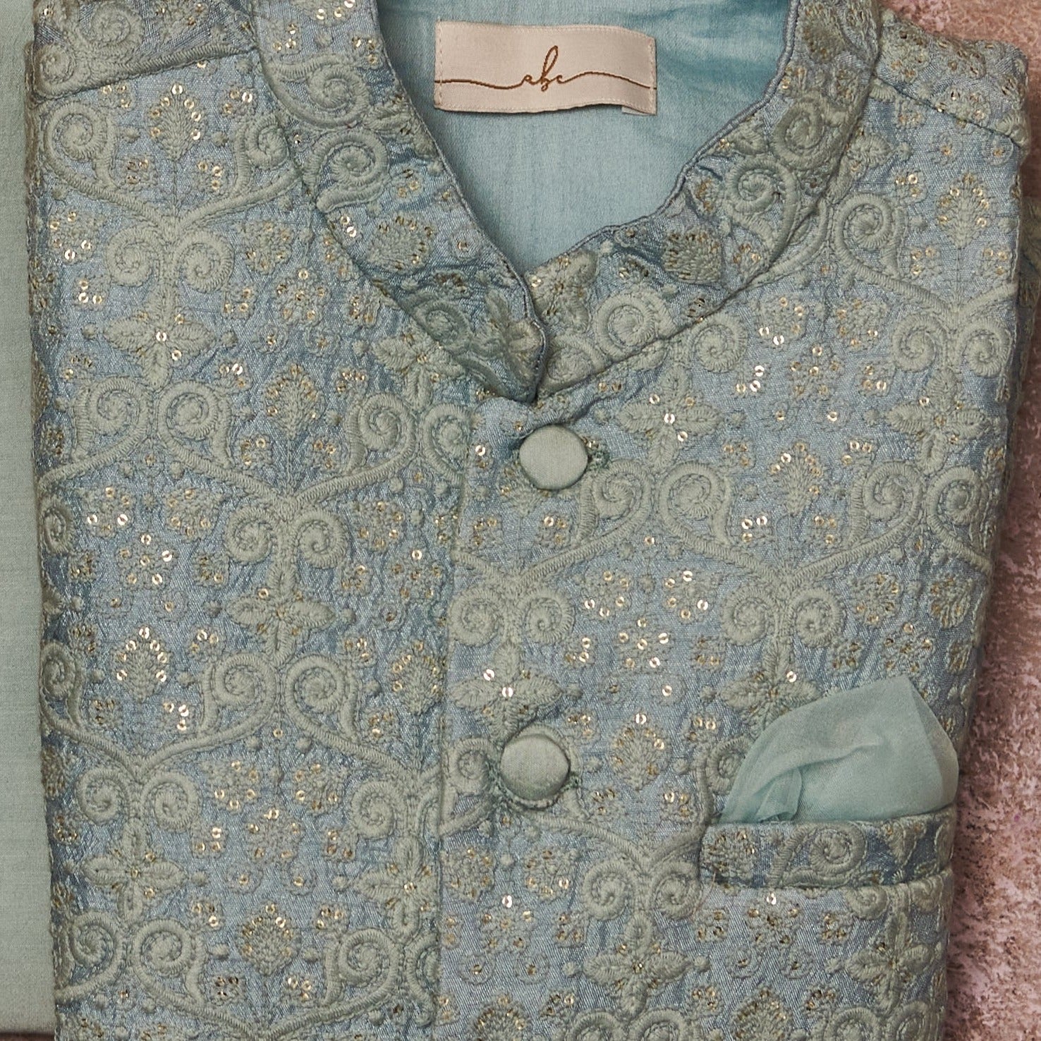 Sky Blue Lakhnawi Kurta Jacket Set
