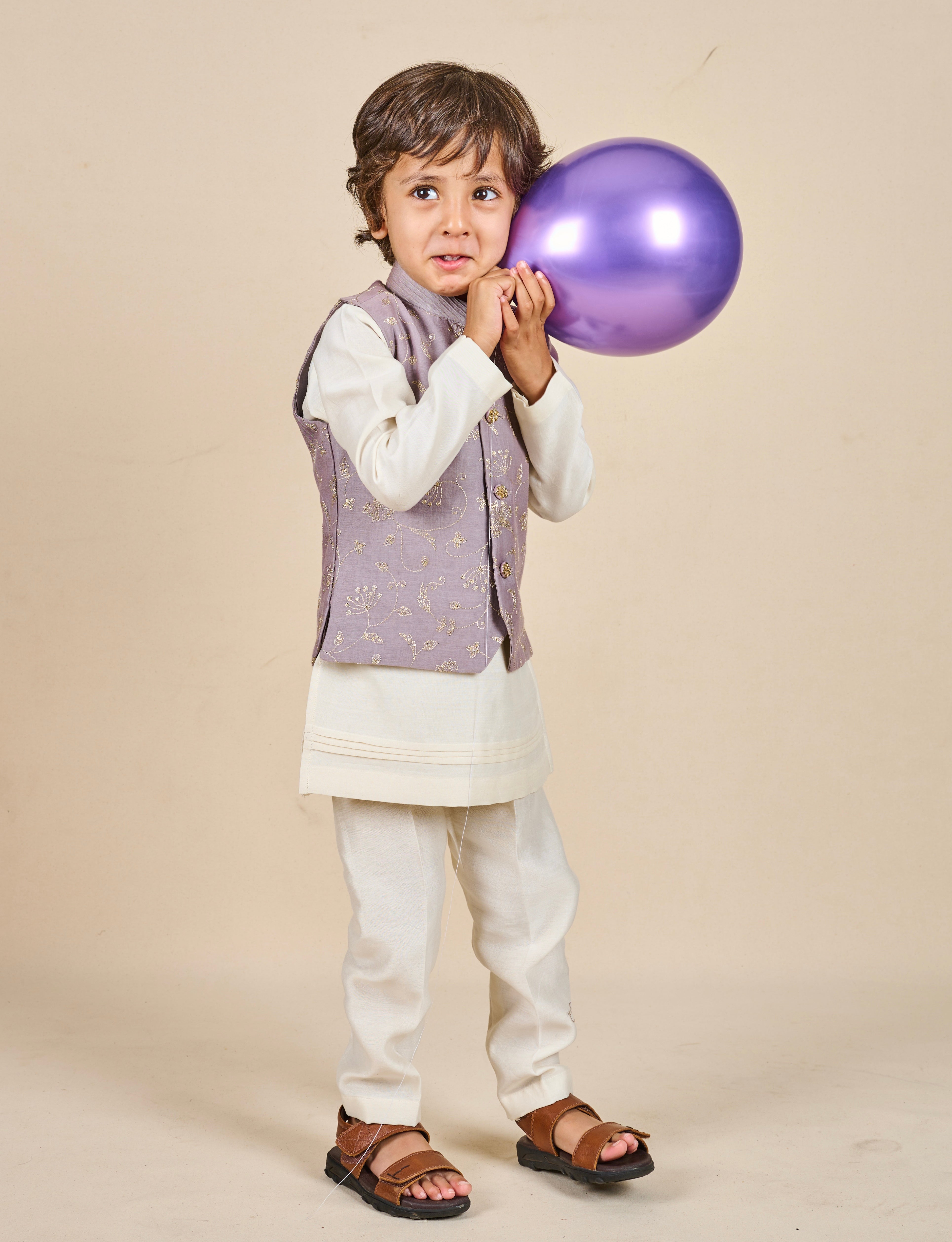 Iris Purple Zari Kurta Jacket Set