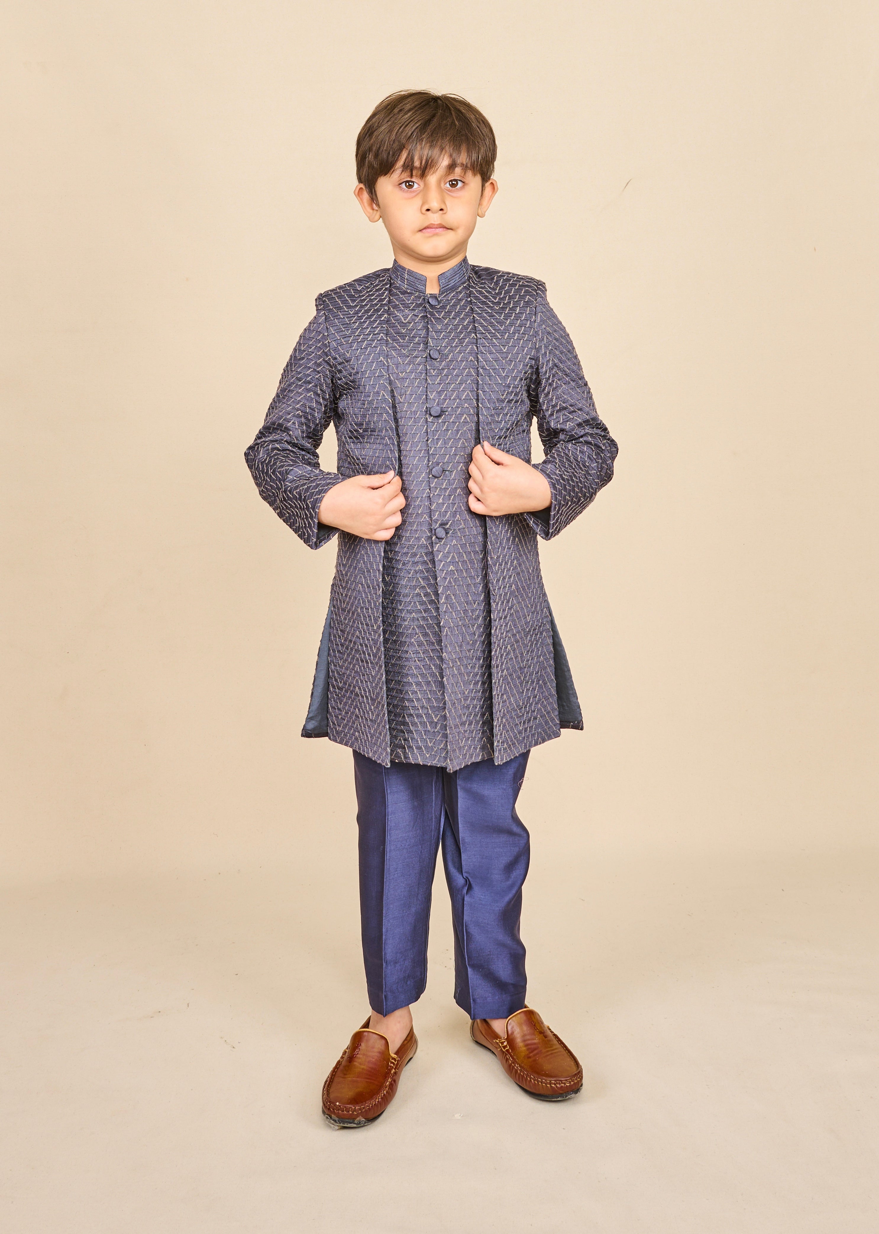 Navy Blue Layered Achkan Set