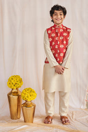 Pink Lotus Print Kurta Jacket Set