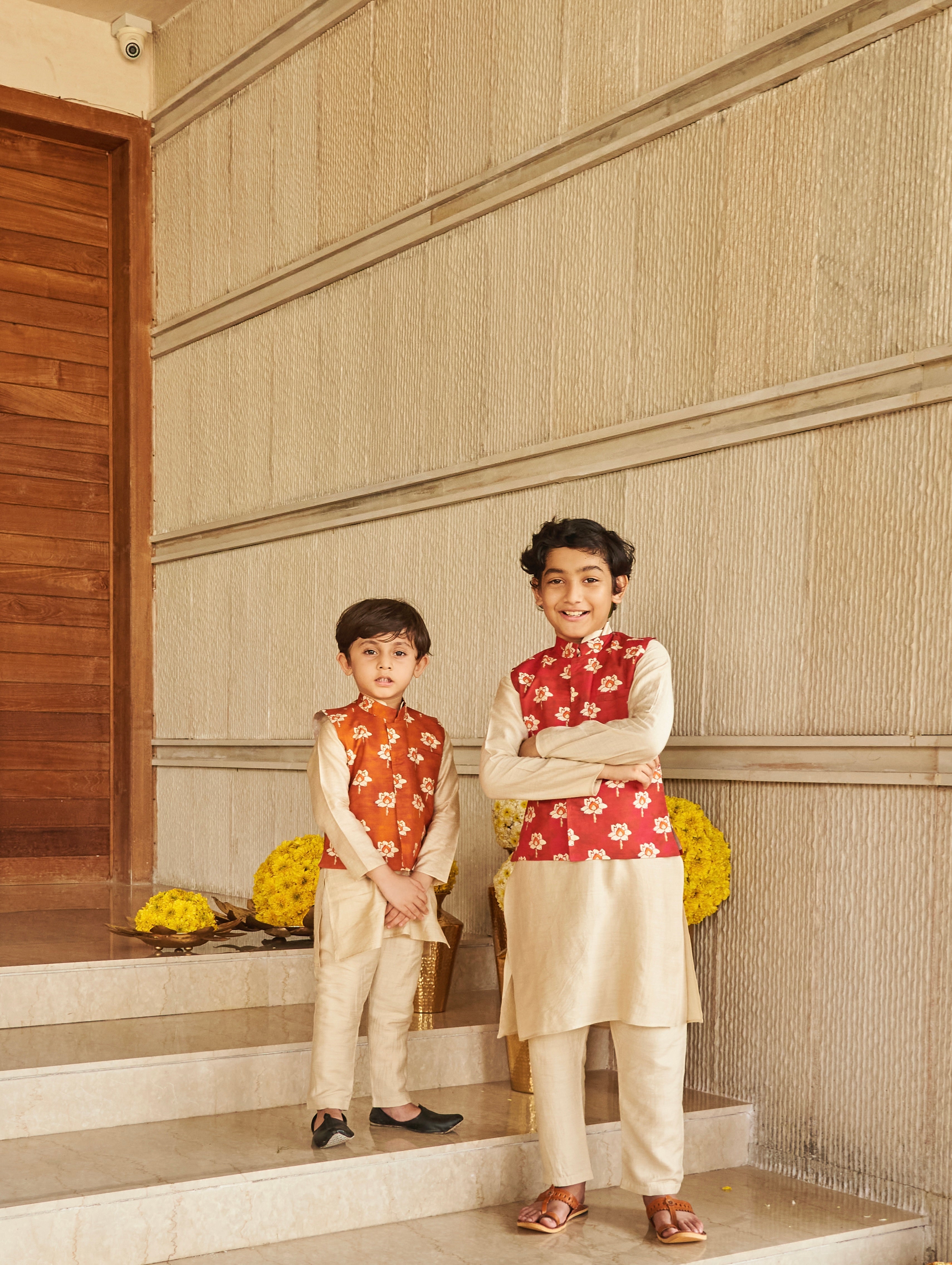 Pink Lotus Print Kurta Jacket Set