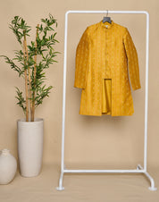 Honey Yellow Moonga Silk Achkan Set
