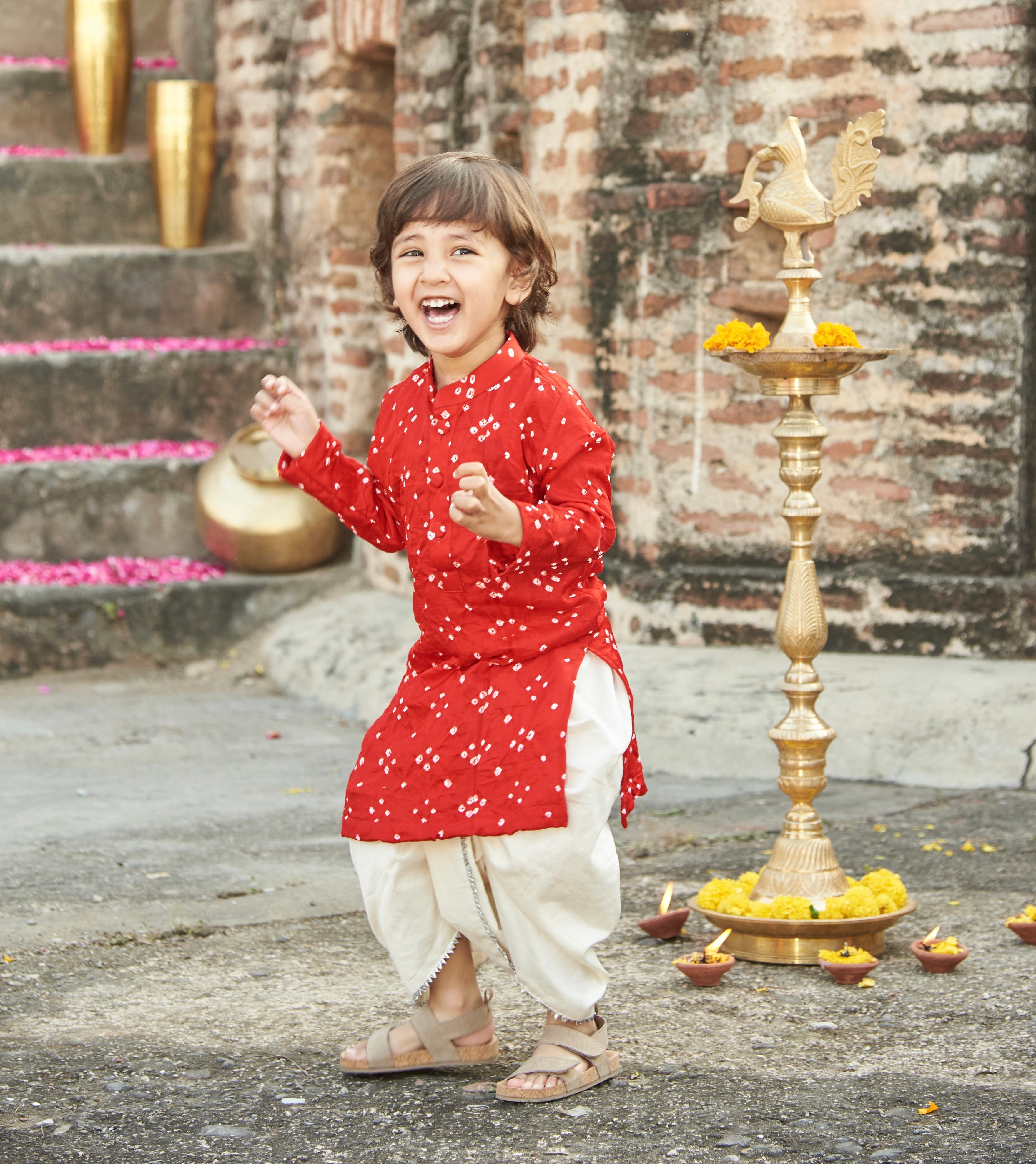 Red Bandhani Kurta Dhoti Set