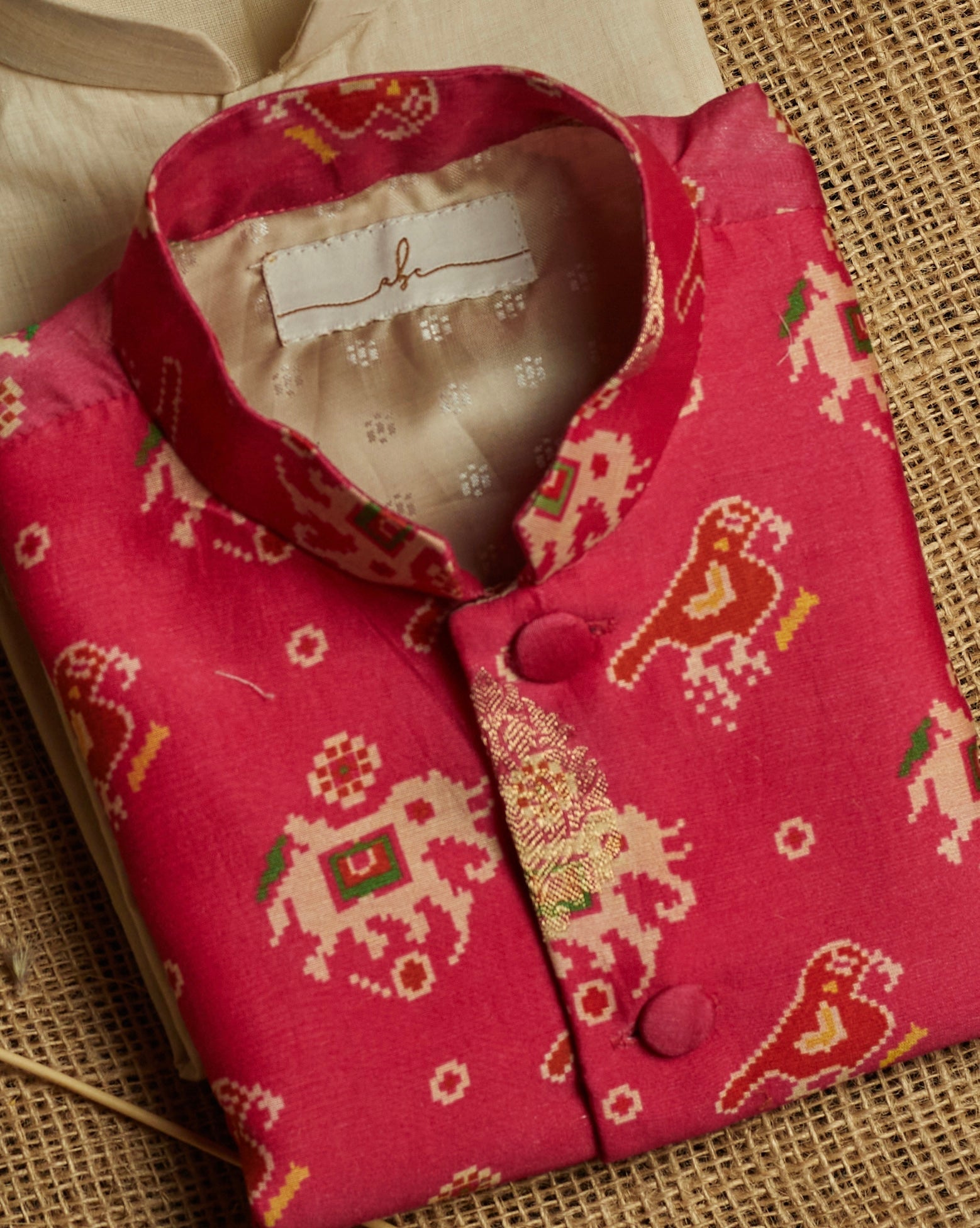 Pink Patola Kurta Jacket Set