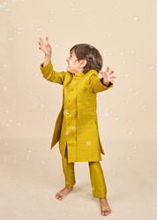 Flaxen Yellow Layered Achkan Set