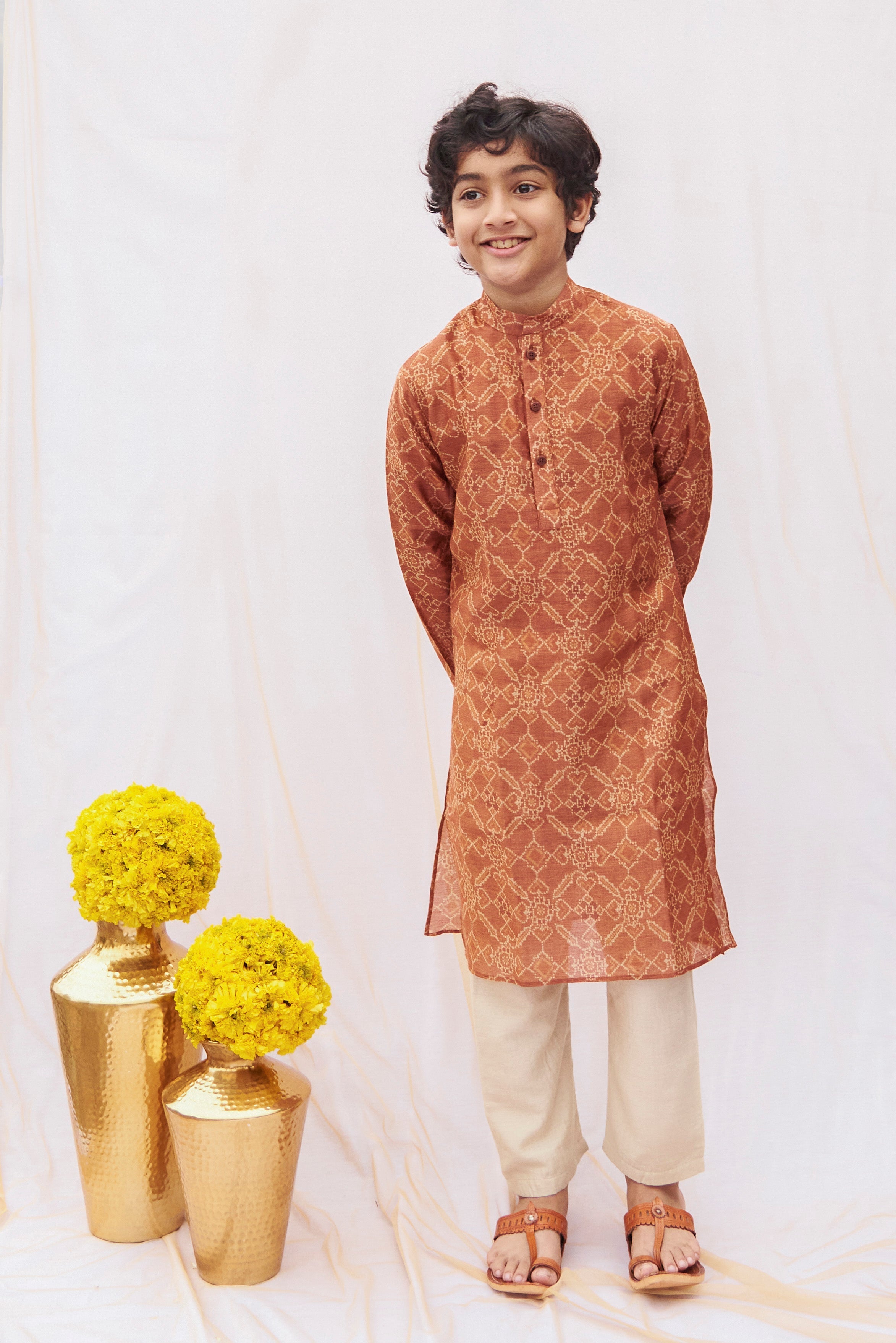 Rust Ajrakh Kurta Set