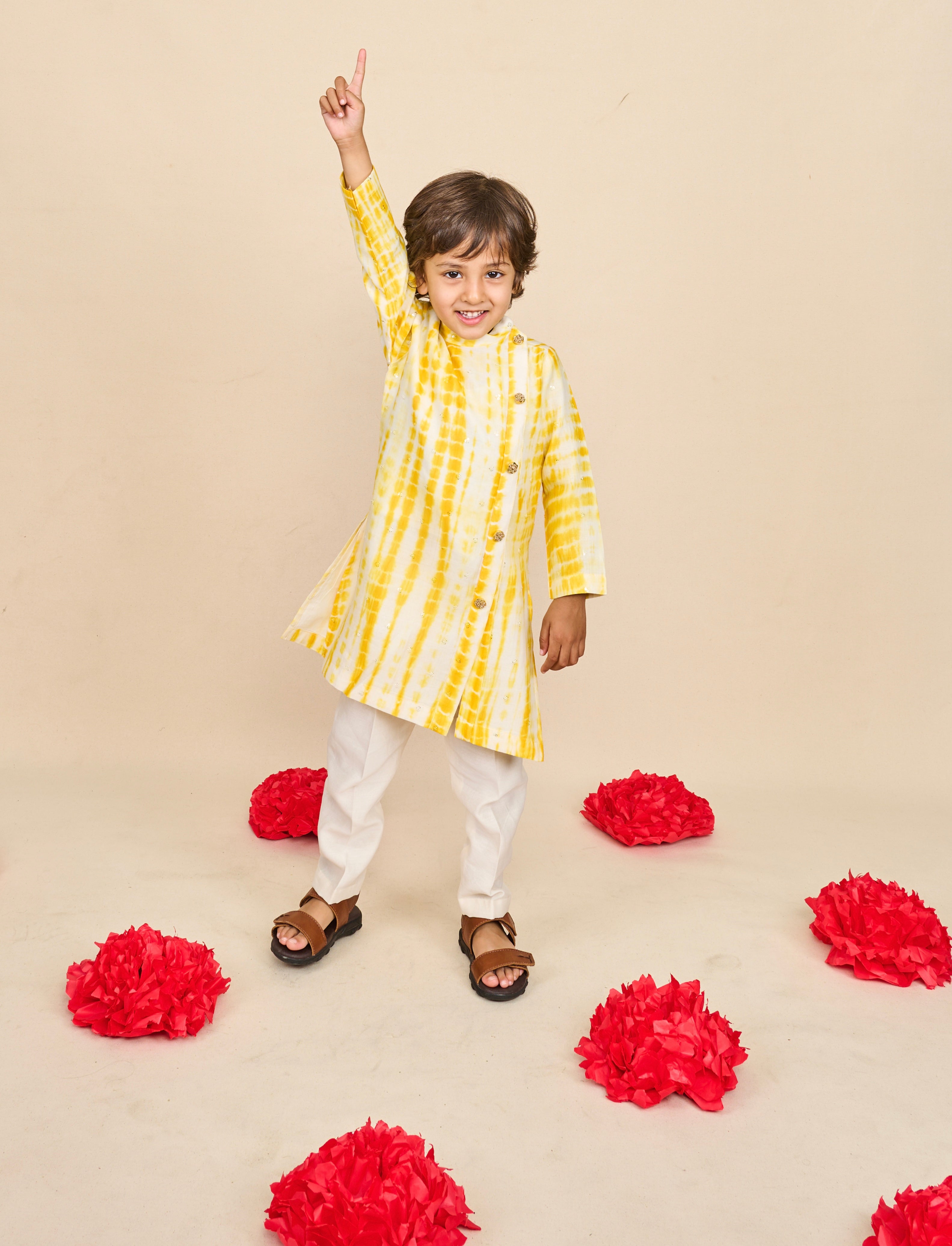 Canary Yellow Tie And Die Kurta Set